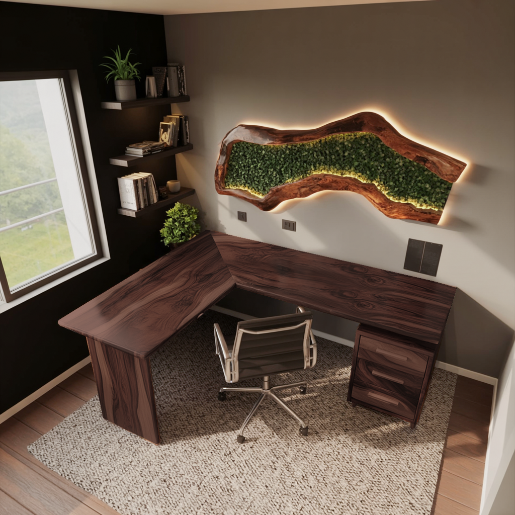 Modern L Shaped Wood Desk With Drawers For Home Office Or Vanity SITHTTDE013