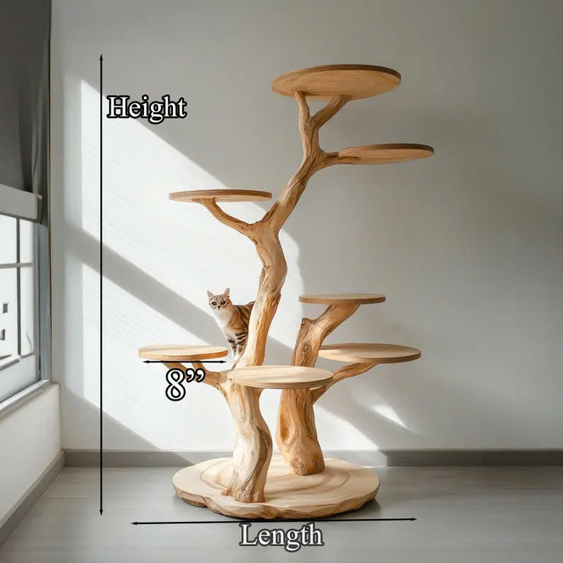 Rustic Natural Solid Wood Cat Tree Wooden Stand Naturally Gift Cat SINLTT010