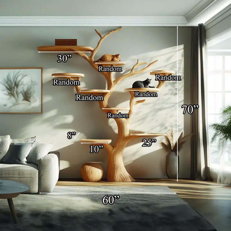 Rustic Solid Wood Cat Tree Handmade Wall Art Naturally Gift Cat SINLTT016