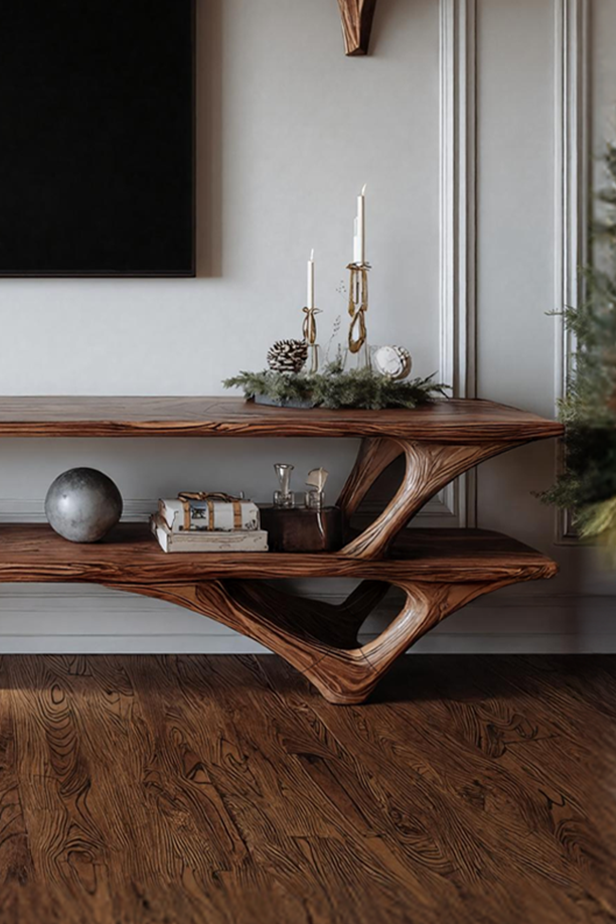 Farmhouse Wooden Live Edge TV Console For Holiday Furniture Decor SILDTTNCTV001