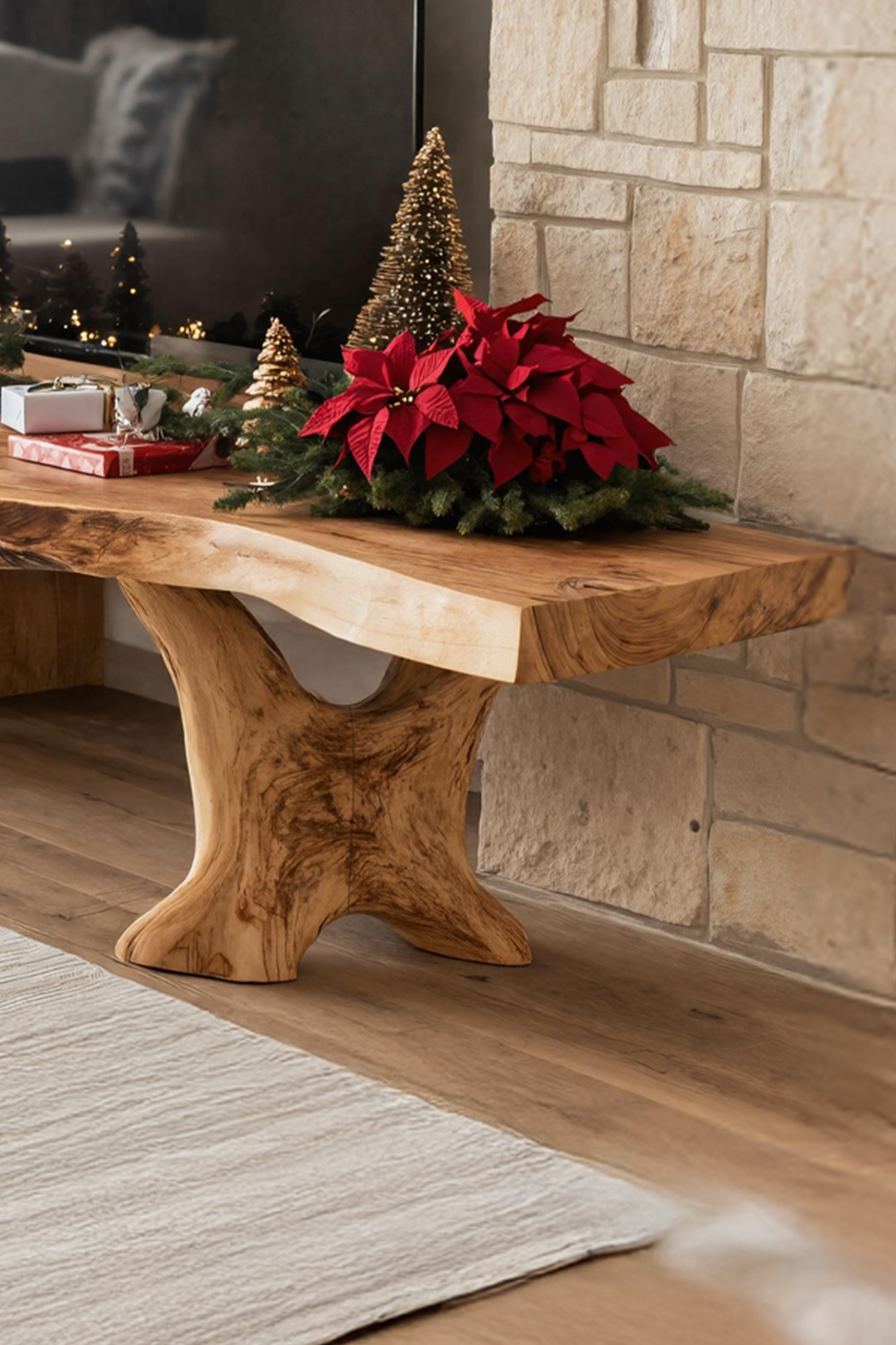 Handcrafted Solid Wood TV Console For Christmas Home Furniture Decor SILDTTNCTV033