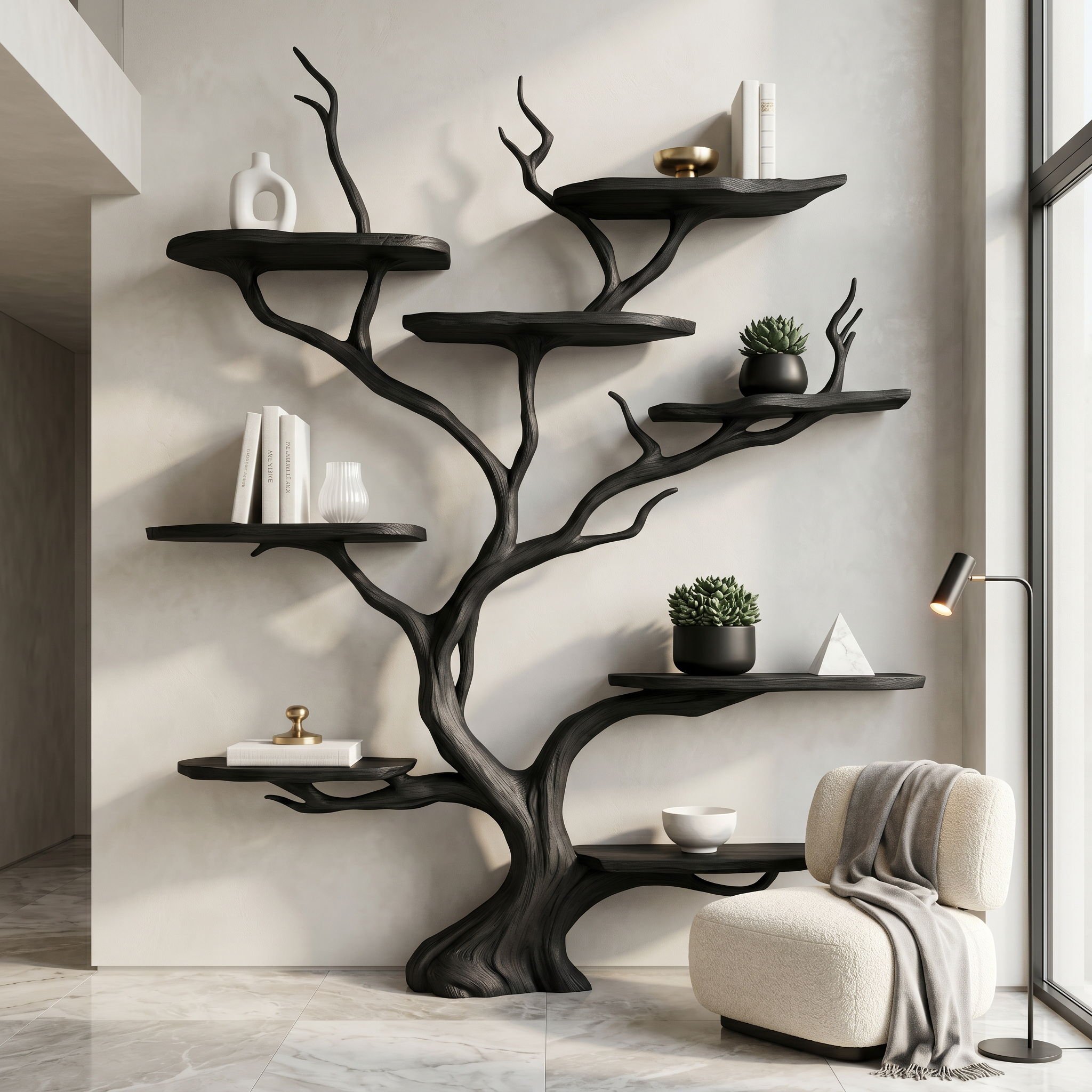 Wall Mounted Tree Shelf Natural Wood Unique Gift SINLSATB197