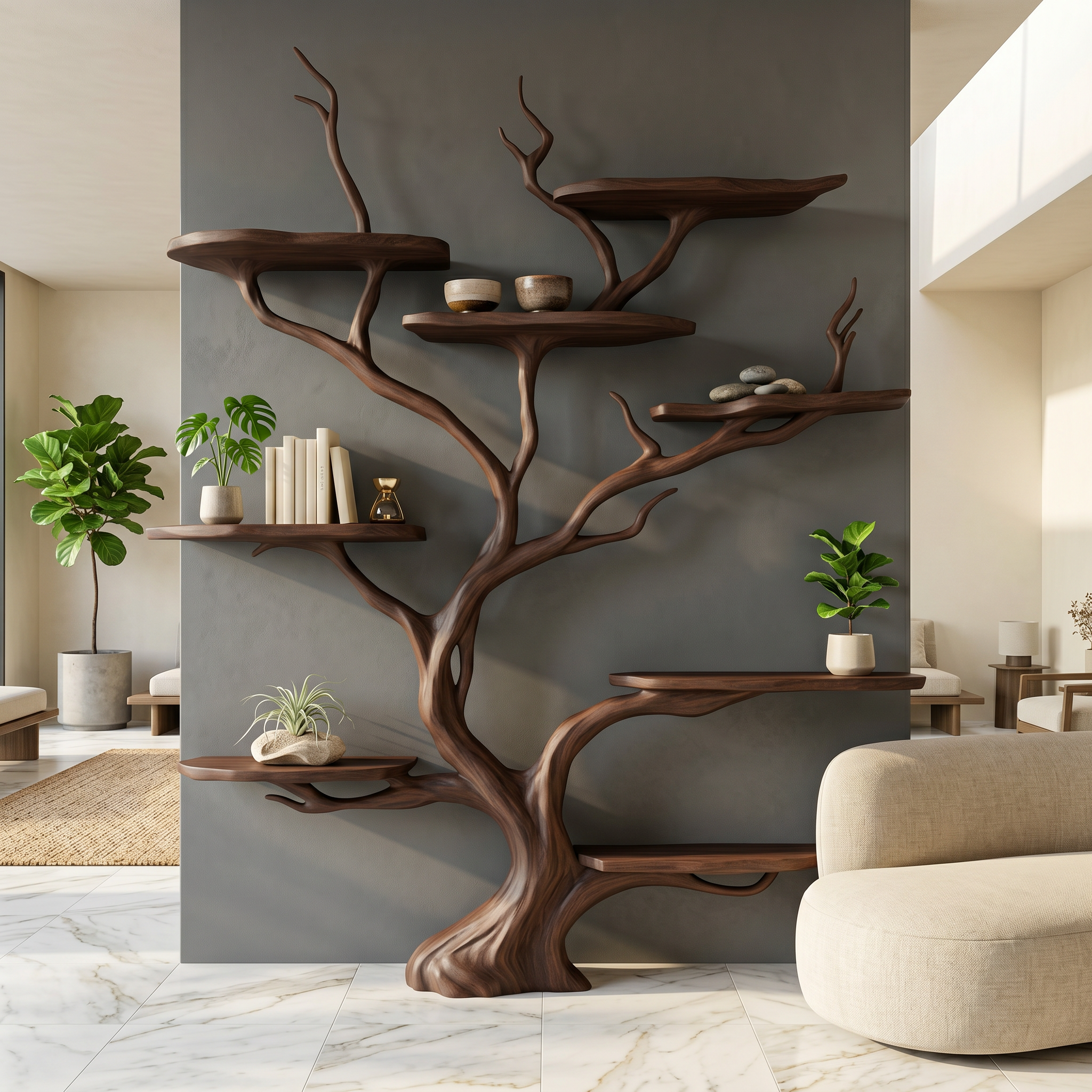 Wall Mounted Tree Shelf Natural Wood Unique Gift SINLSATB197