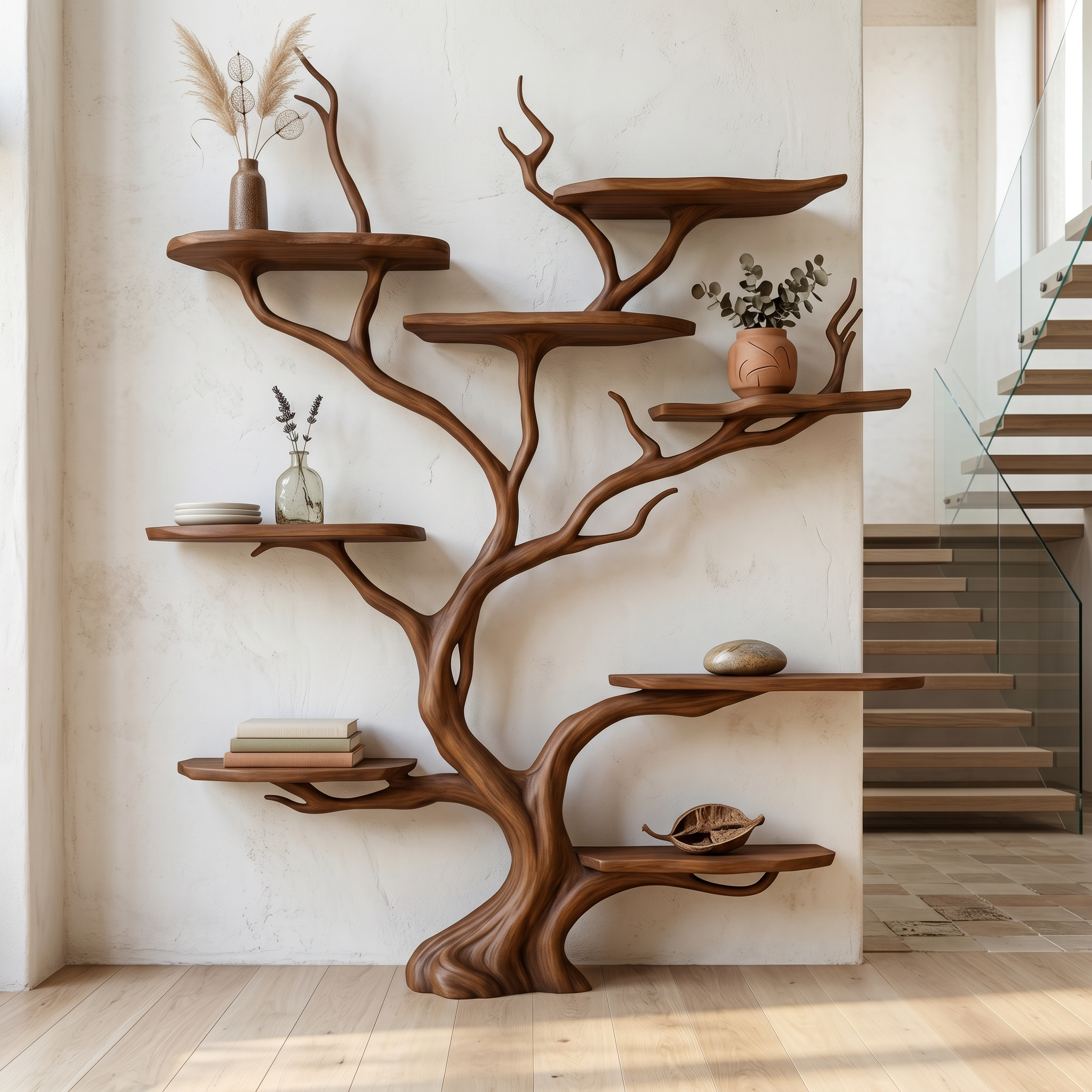 Wall Mounted Tree Shelf Natural Wood Unique Gift SINLSATB197
