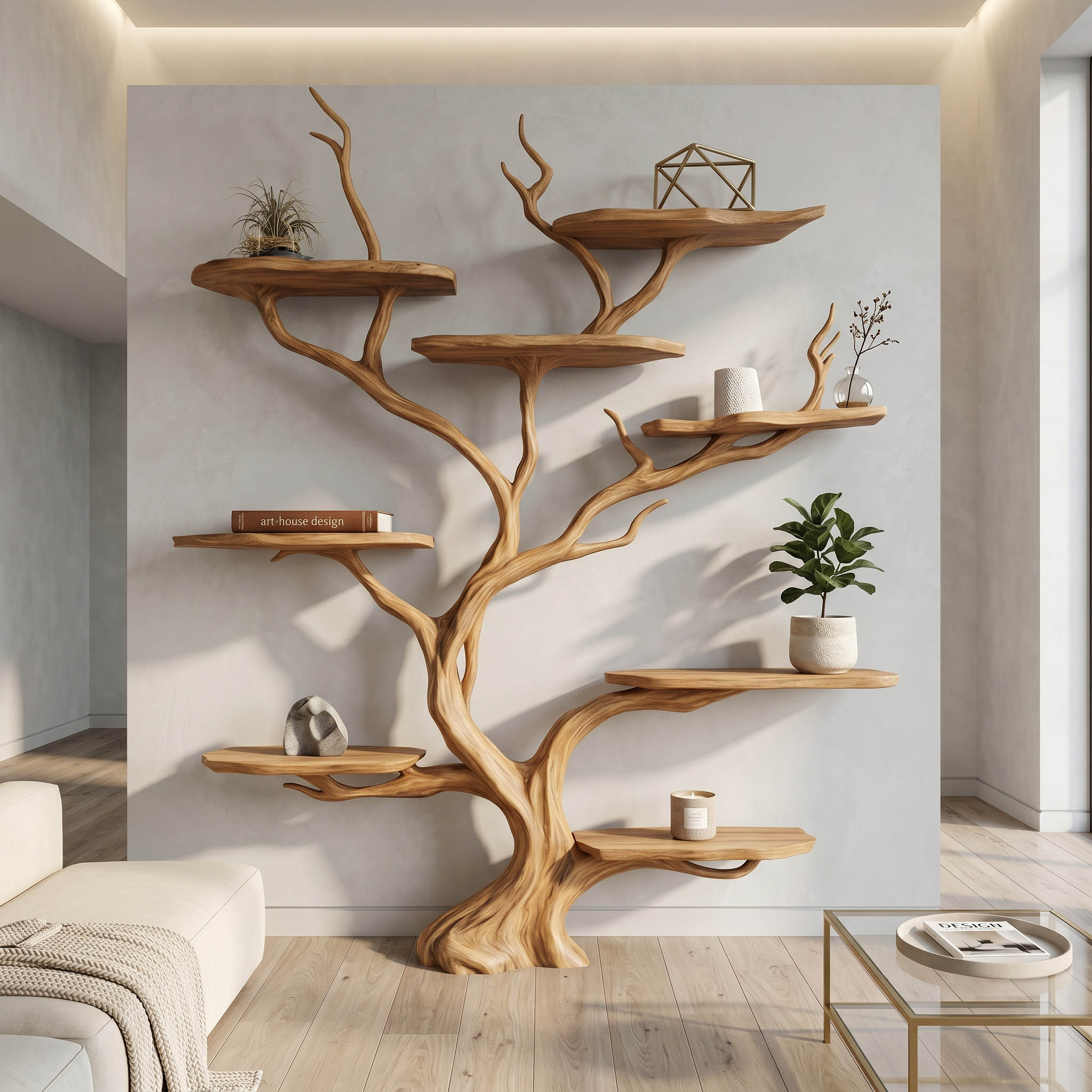Wall Mounted Tree Shelf Natural Wood Unique Gift SINLSATB197