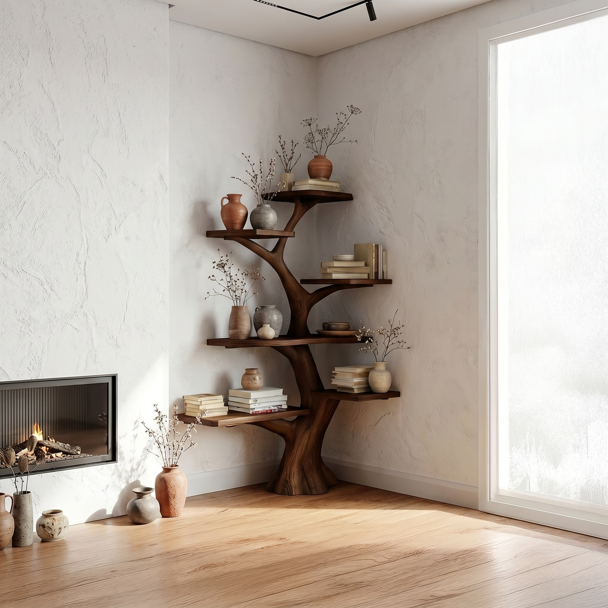 Rustic Corner Tree Bookshelf Living Room Wall SINLSATB309