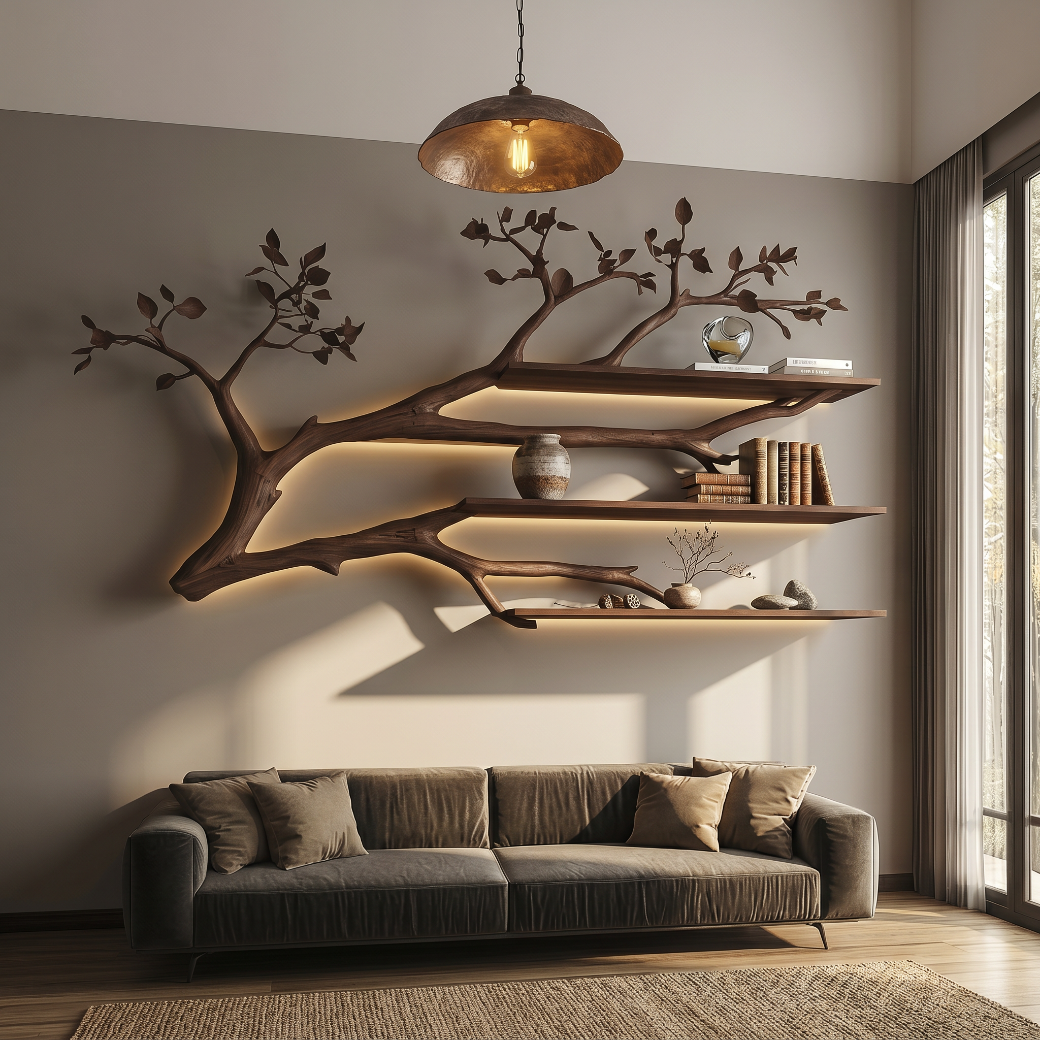 Rustic Tree Branch Floating Shelf Living Room SINLSATBS038