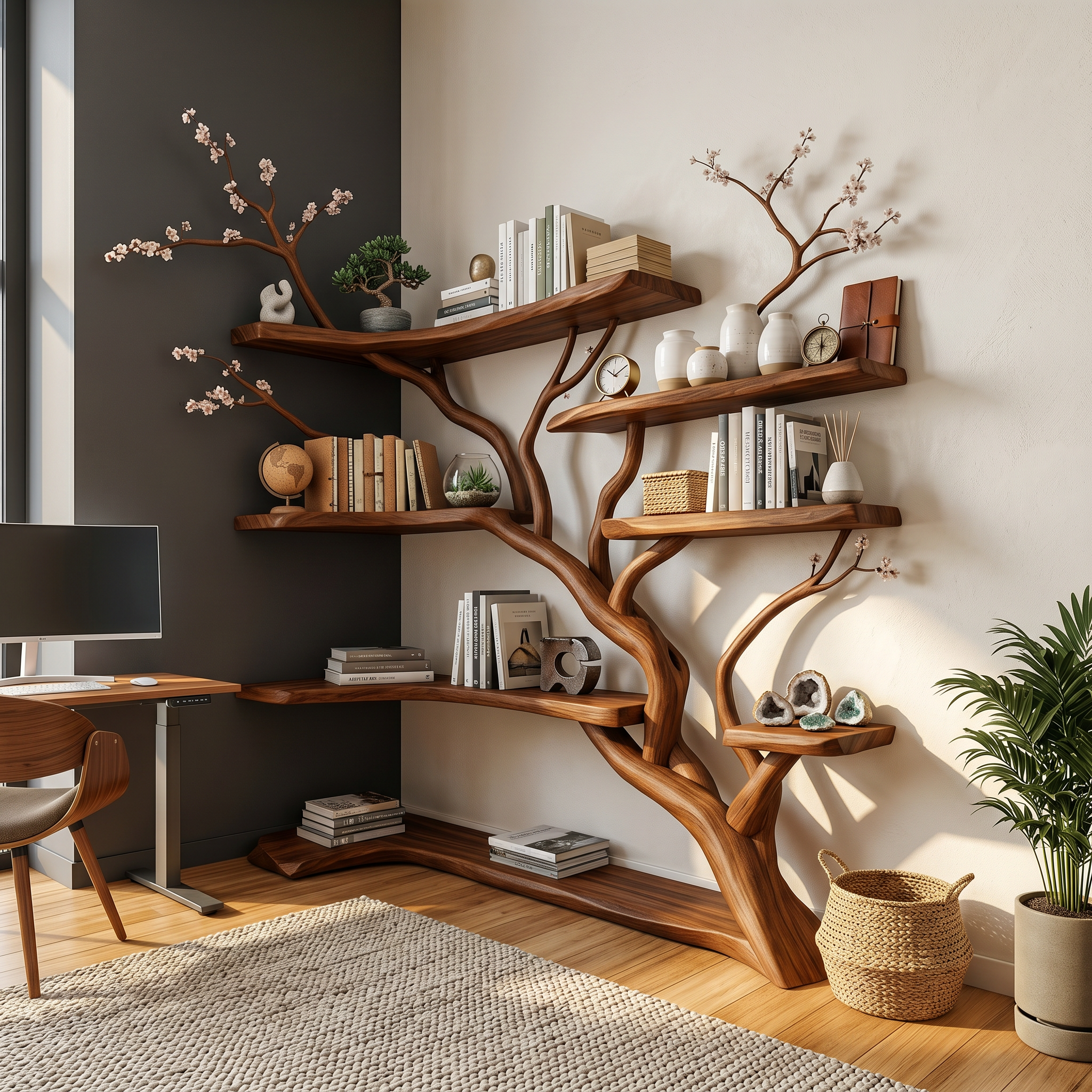 Handcrafted Tree Corner Storage Shelf Living Room Interior Feature Decor SINLSATB647