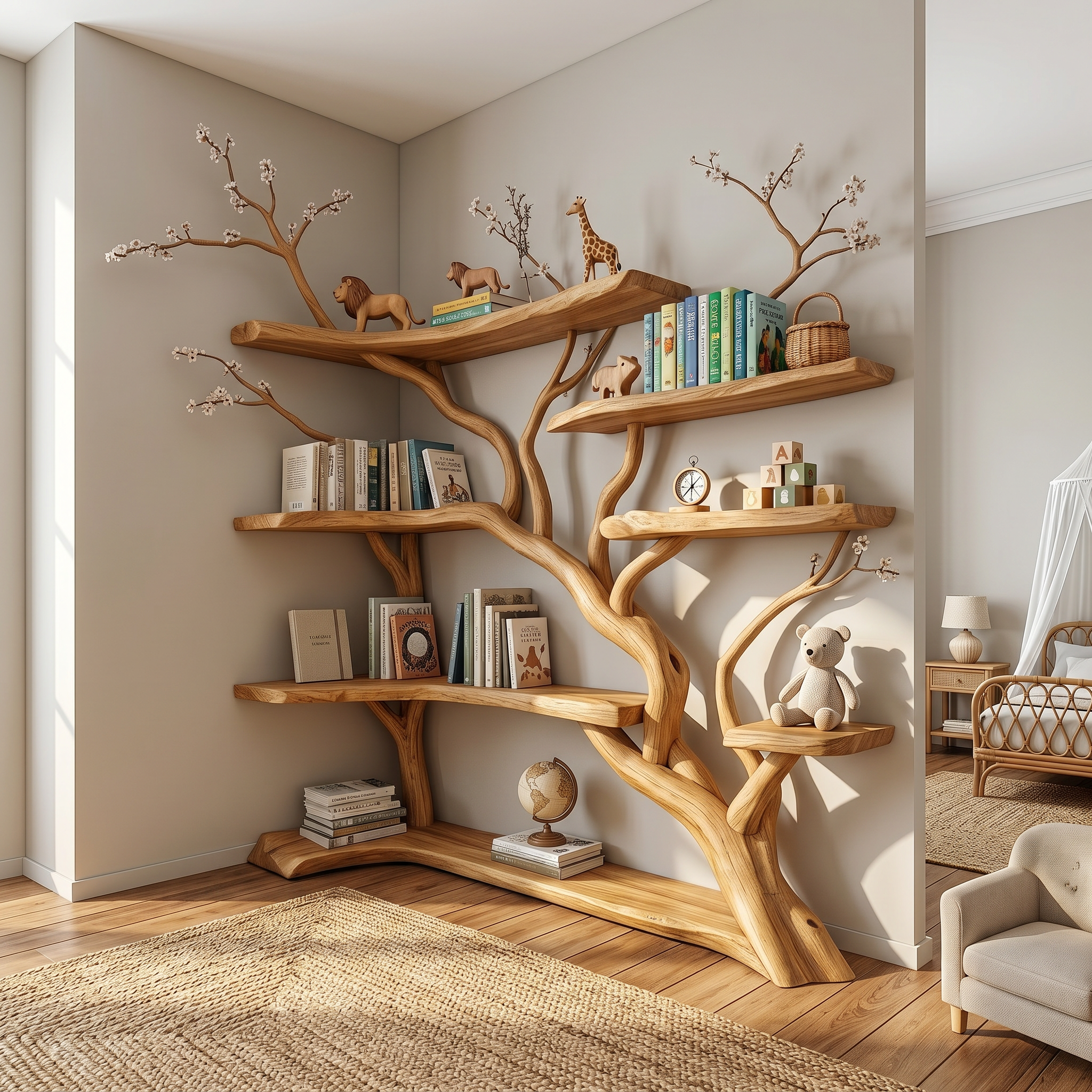 Handcrafted Tree Corner Storage Shelf Living Room Interior Feature Decor SINLSATB647
