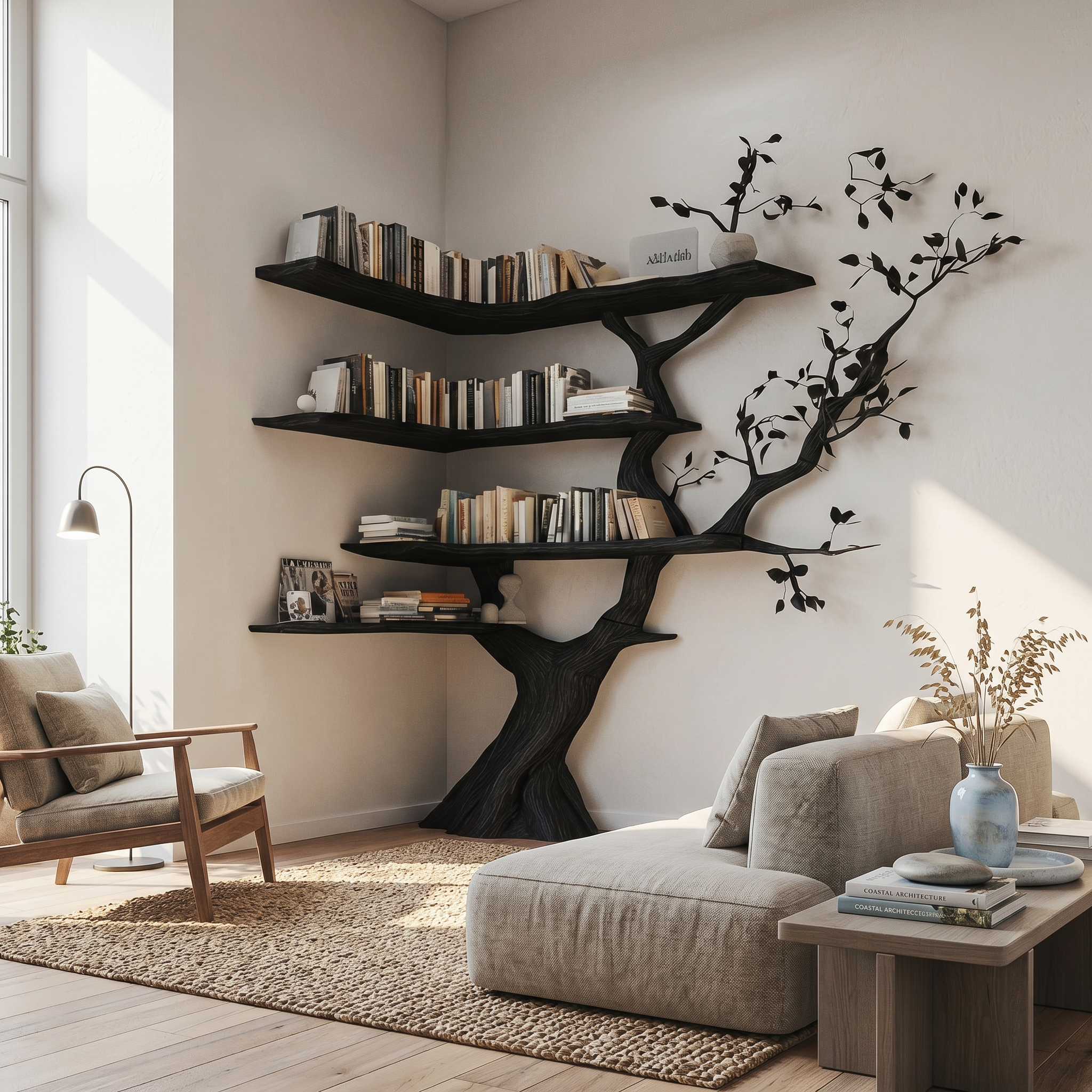 Handmade Corner Tree Bookshelf Living Room Decor SINLSATB603