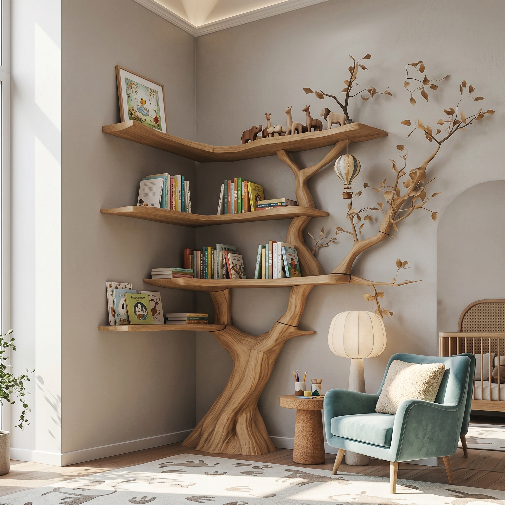 Handmade Corner Tree Bookshelf Living Room Decor SINLSATB603