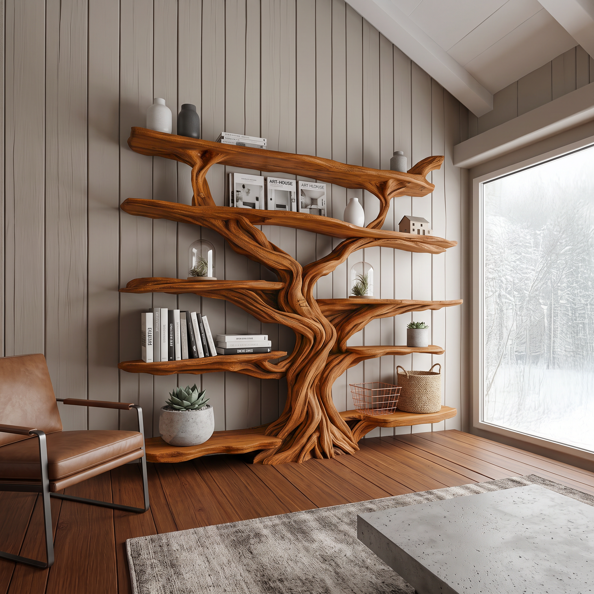 Rustic Tree Bookshelf Entryway Living Room SINLSATB224