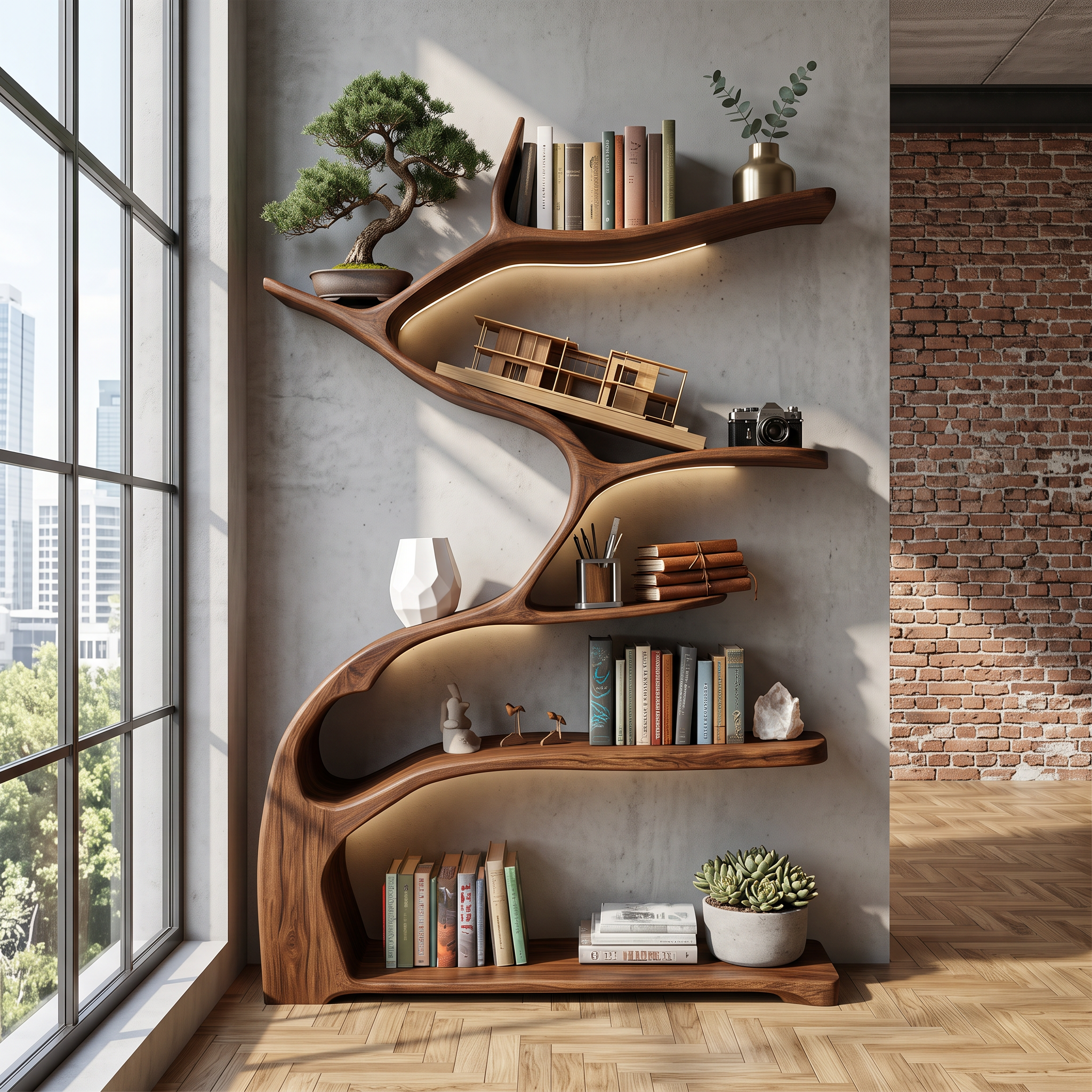 Tree Bookshelf Wooden Live Edge Rustic Farmhouse Gift SINLSATB189