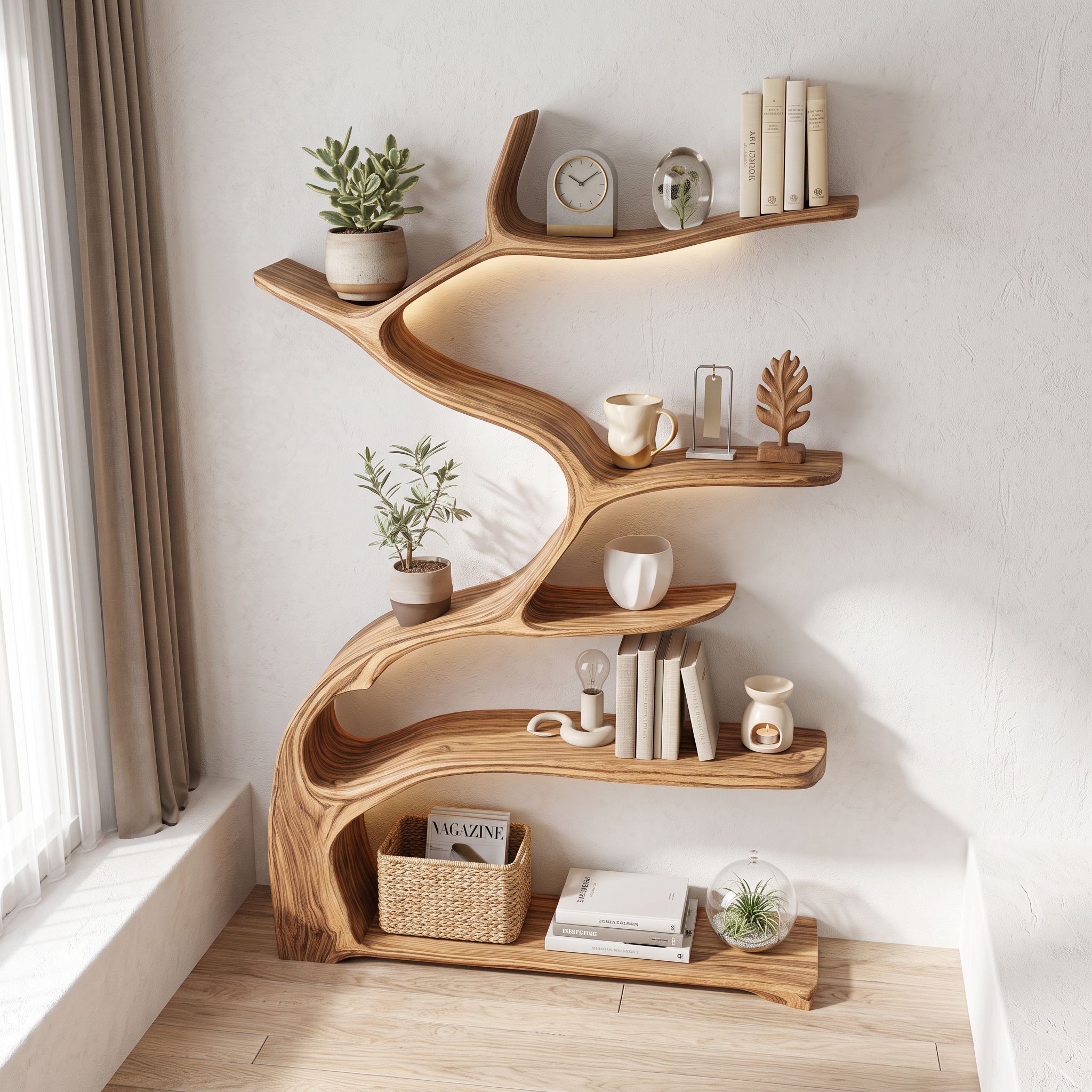 Tree Bookshelf Wooden Live Edge Rustic Farmhouse Gift SINLSATB189