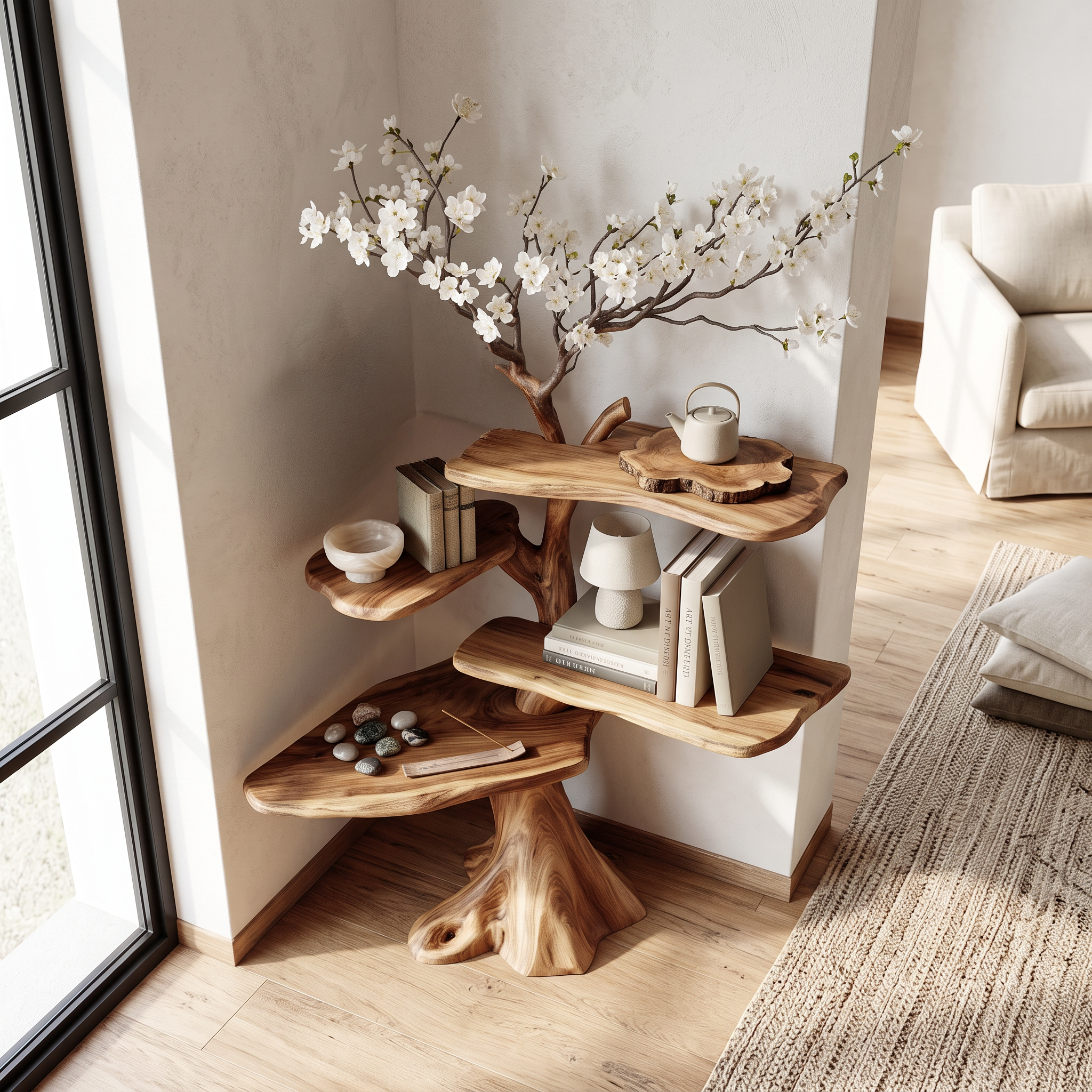 Midcentury Tree Bookshelf Corner Study Room SINLSATB271