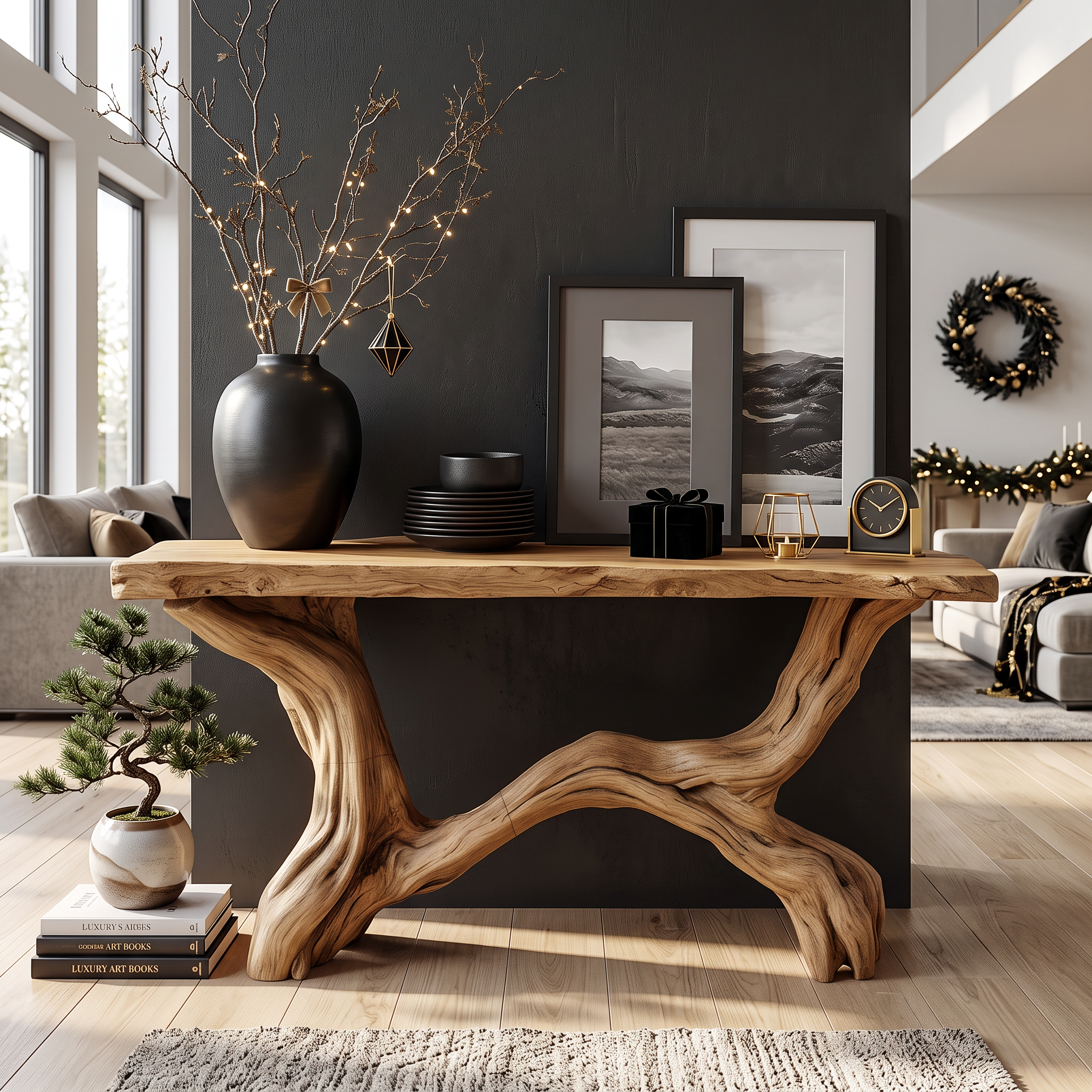 Live Edge Console Table Solid Wood Rustic Driftwood Gift SINLSACS088