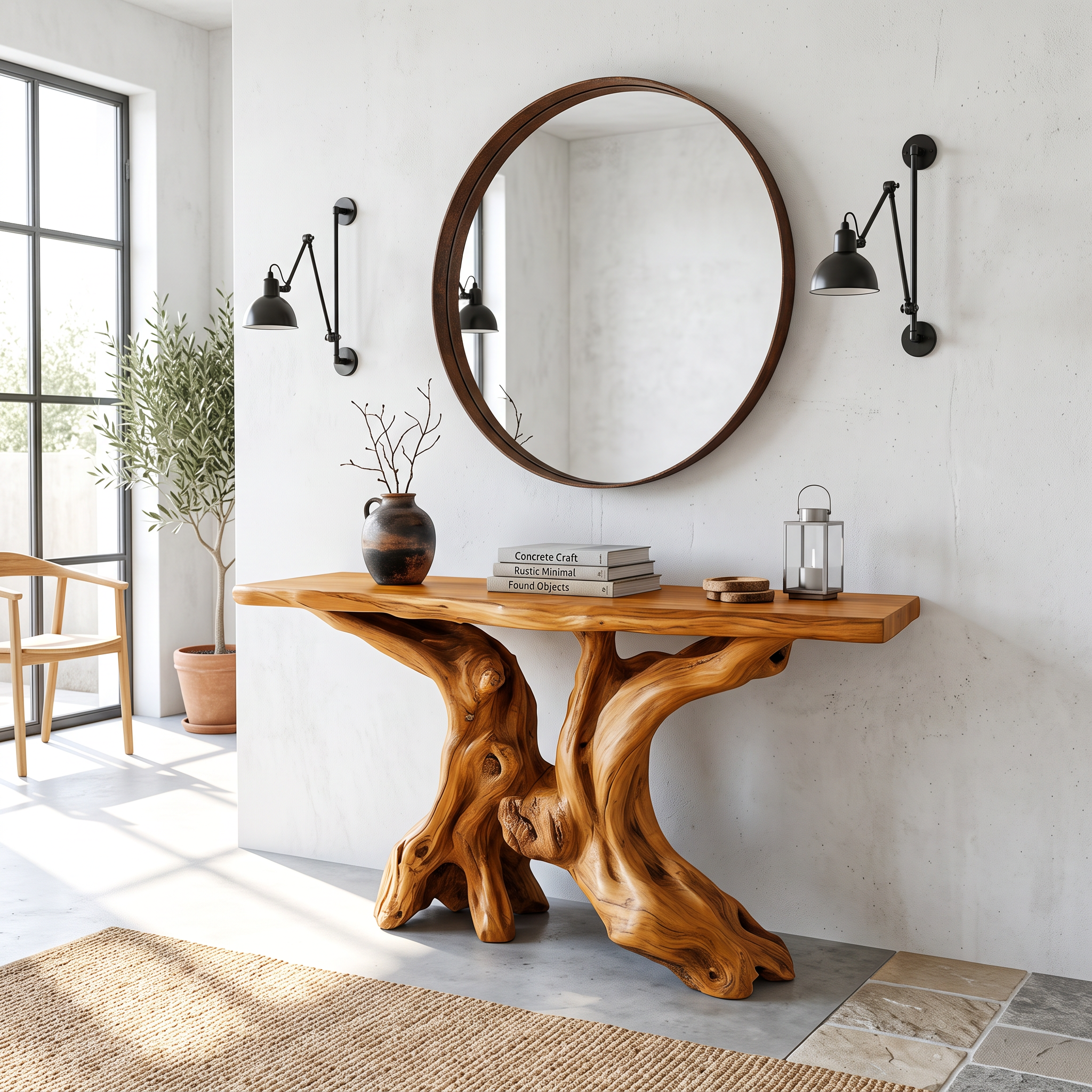 Mid Century Organic Wood Console Table Entryway SINLSACS433