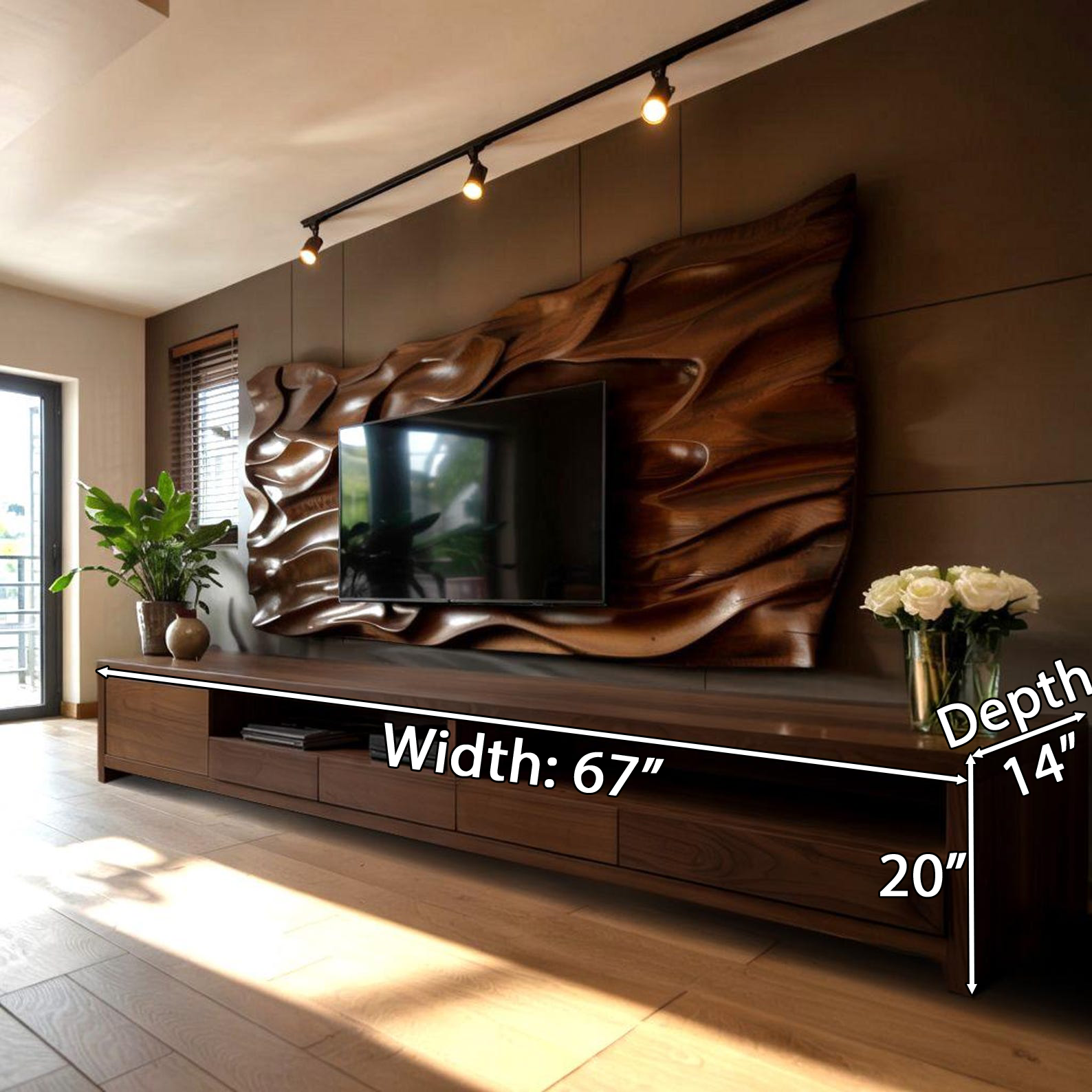 Sculptural Wavy TV Wall Panel And Media Console Design SITHTVC007