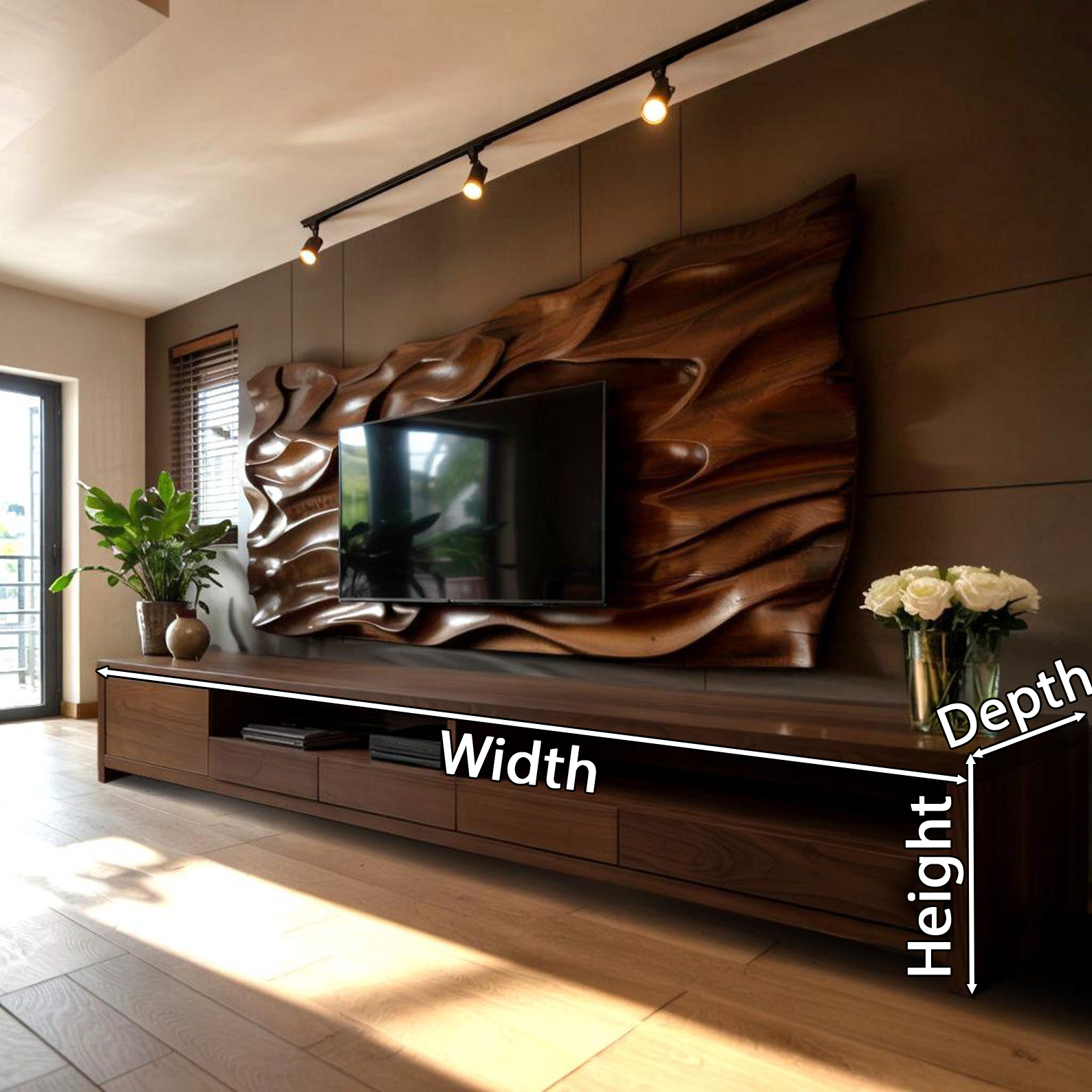 Sculptural Wavy TV Wall Panel And Media Console Design SITHTVC007