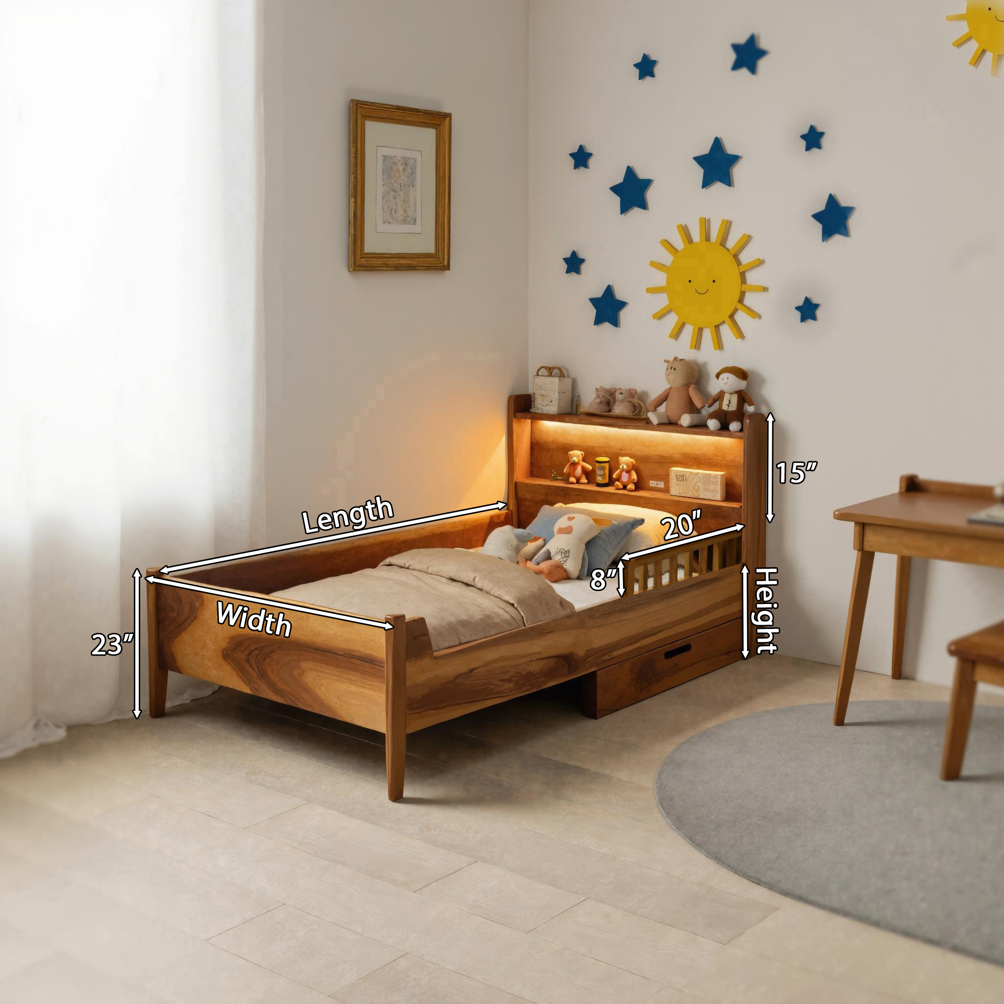 Modern Montessori Style Toddler Bed With Bookshelf Storage SITHWO011