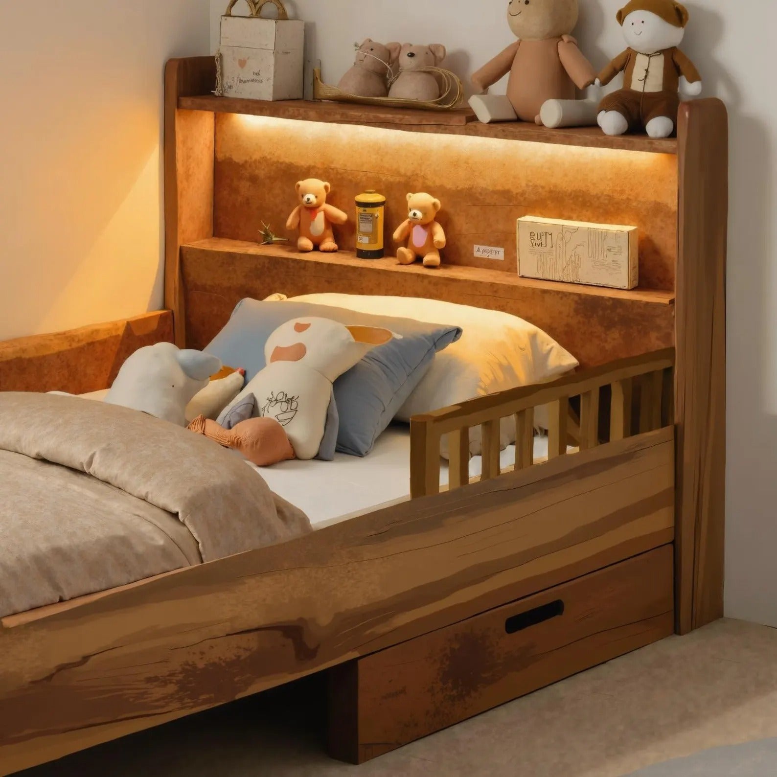 Modern Montessori Style Toddler Bed With Bookshelf Storage SITHWO011