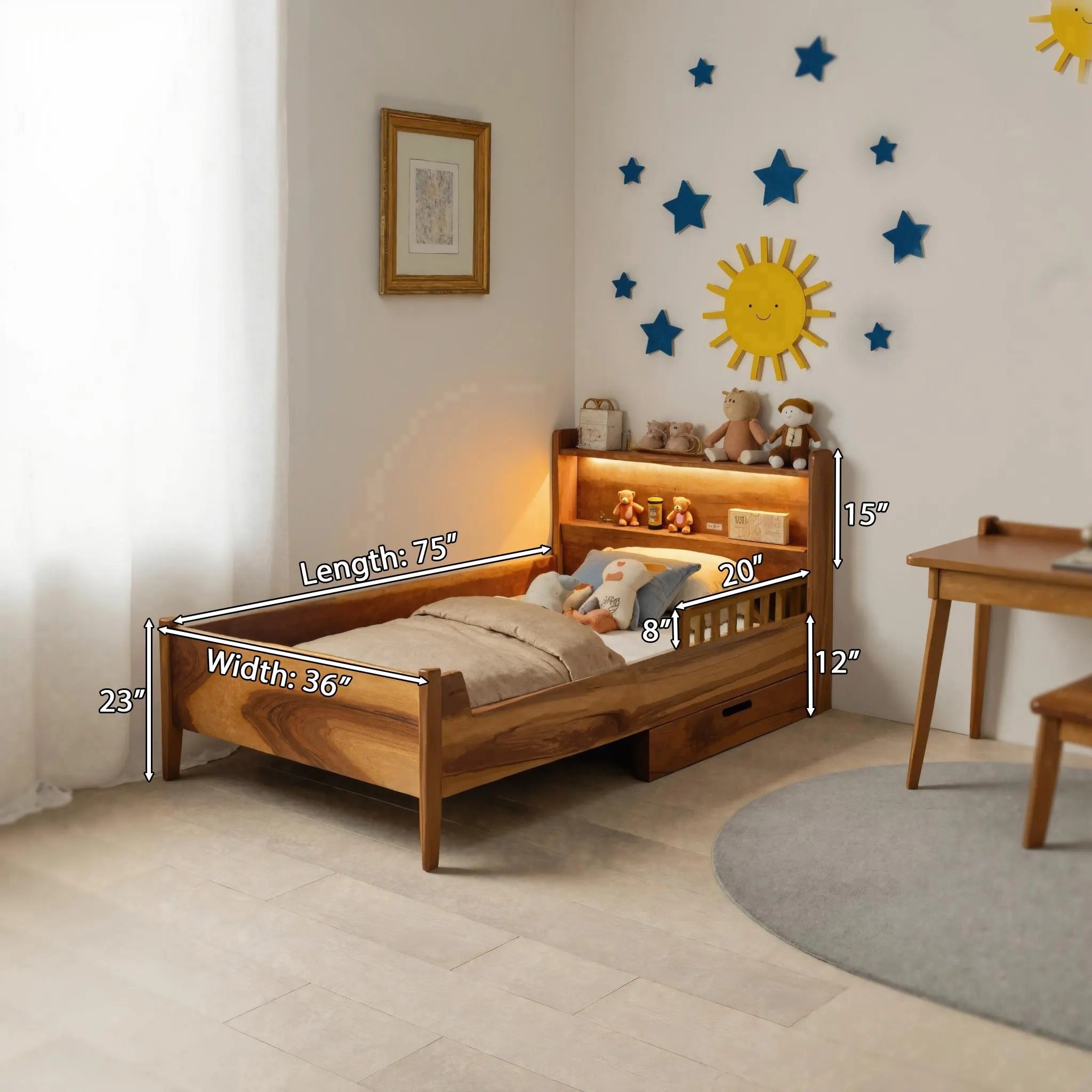 Modern Montessori Style Toddler Bed With Bookshelf Storage SITHWO011