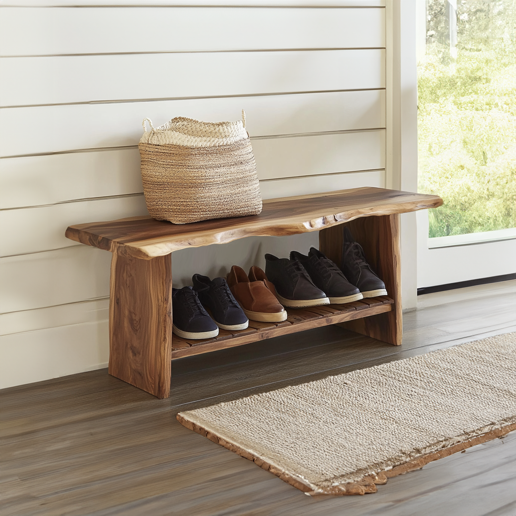 Solid Wood Entryway Bench Shoe Rack Bench SINLSB016