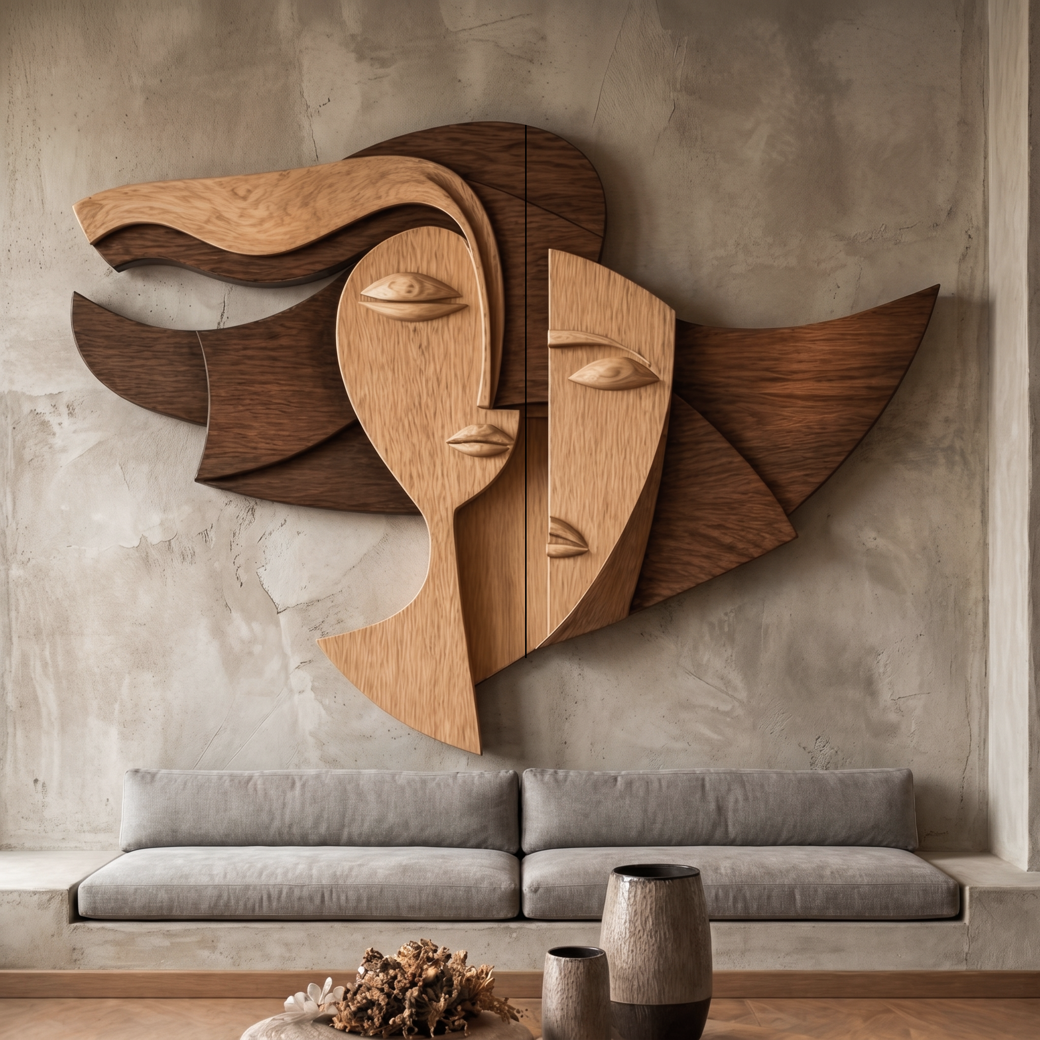 Cubism Style Face Wall Decor Panel For Living Room SINLHAWD070