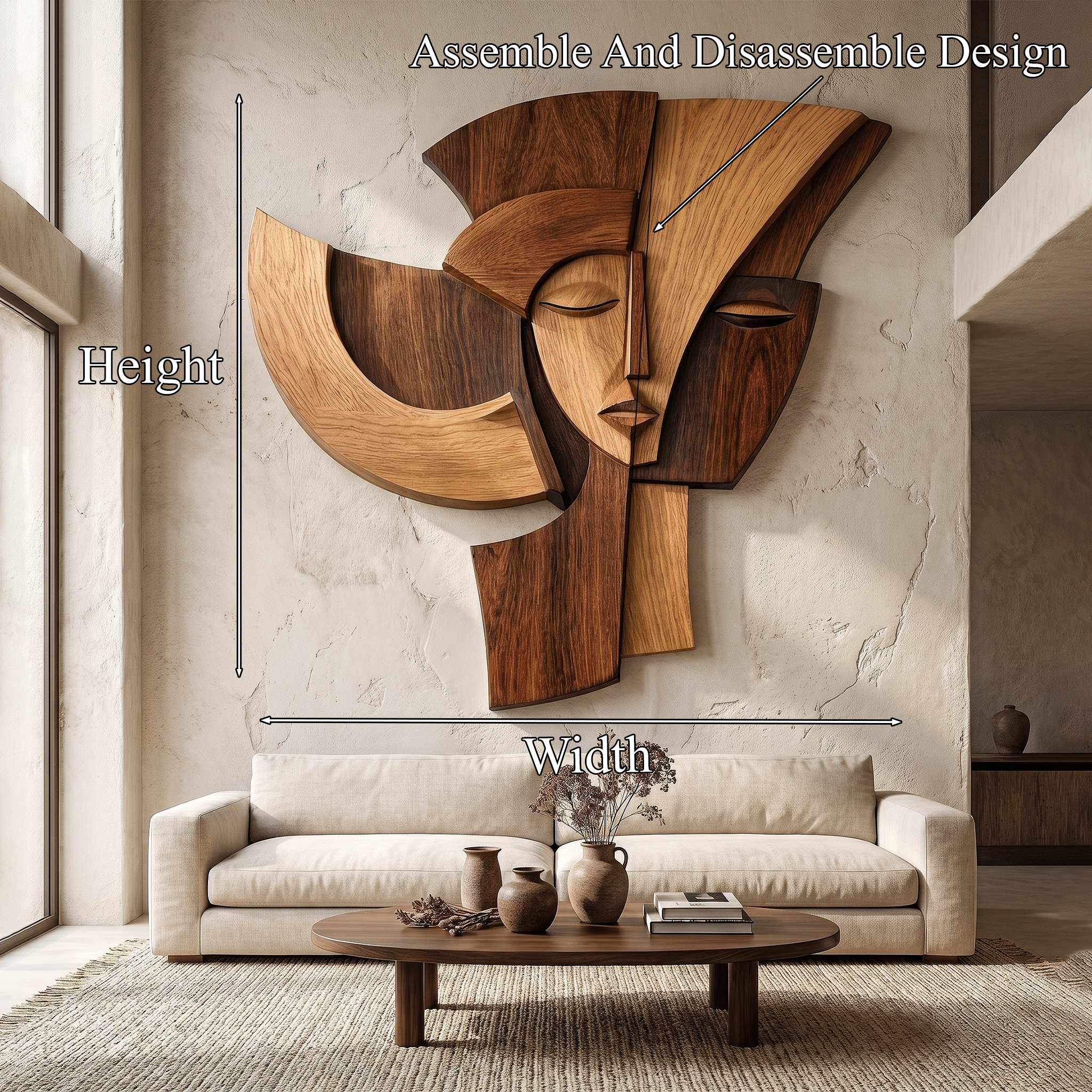 Abstract Wooden Face Wall Decor Panel For Living Room SINLHAWD069
