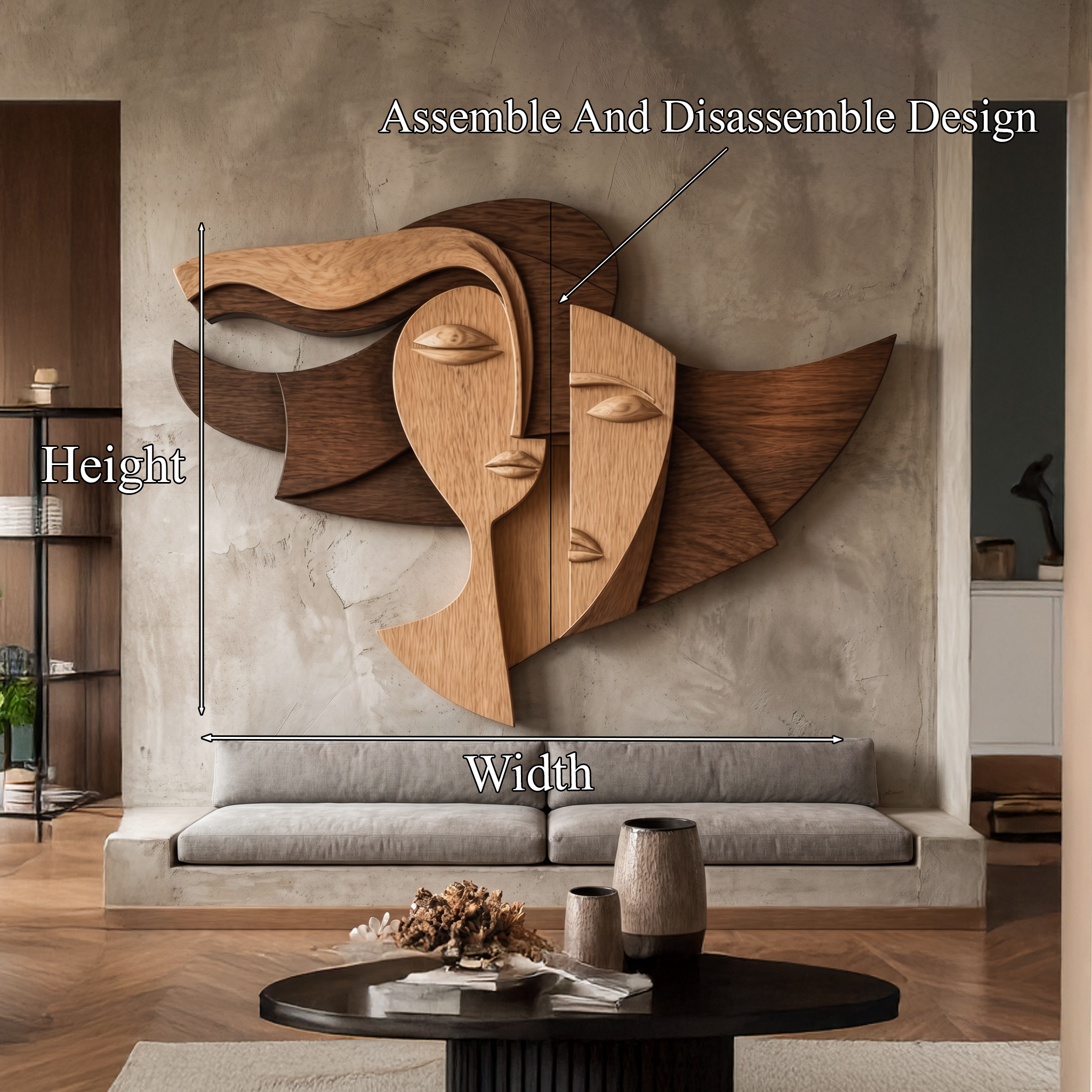 Cubism Style Face Wall Decor Panel For Living Room SINLHAWD070