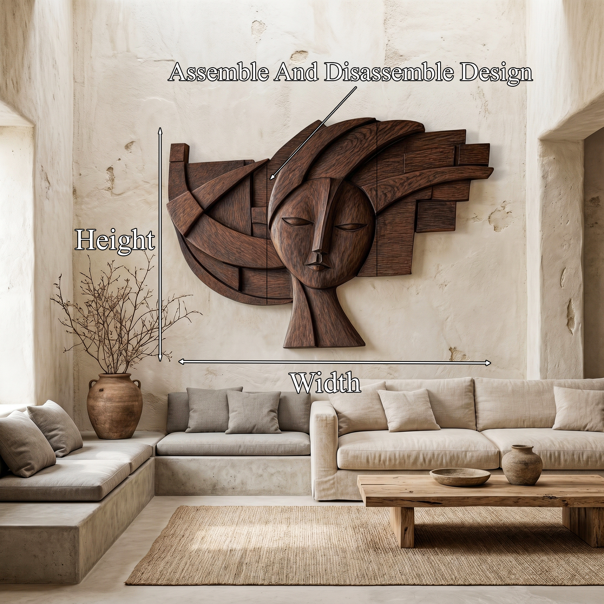 Abstract Tribal Face Wooden Wall Decor For Living Room SINLHAWD073