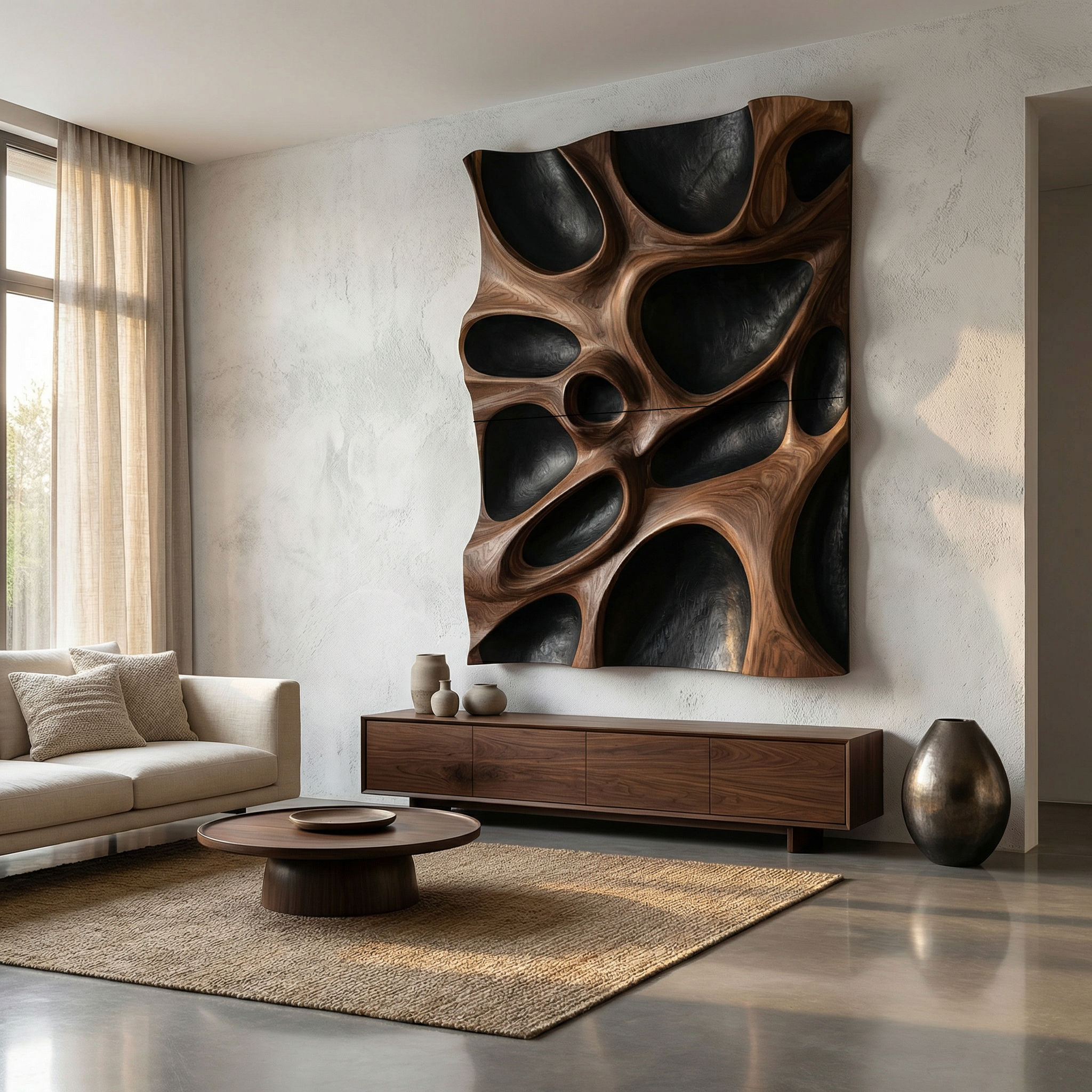 Organic Hollow Wood Wall Decor Panel For Living Room And Bedroom SINLHAWD065