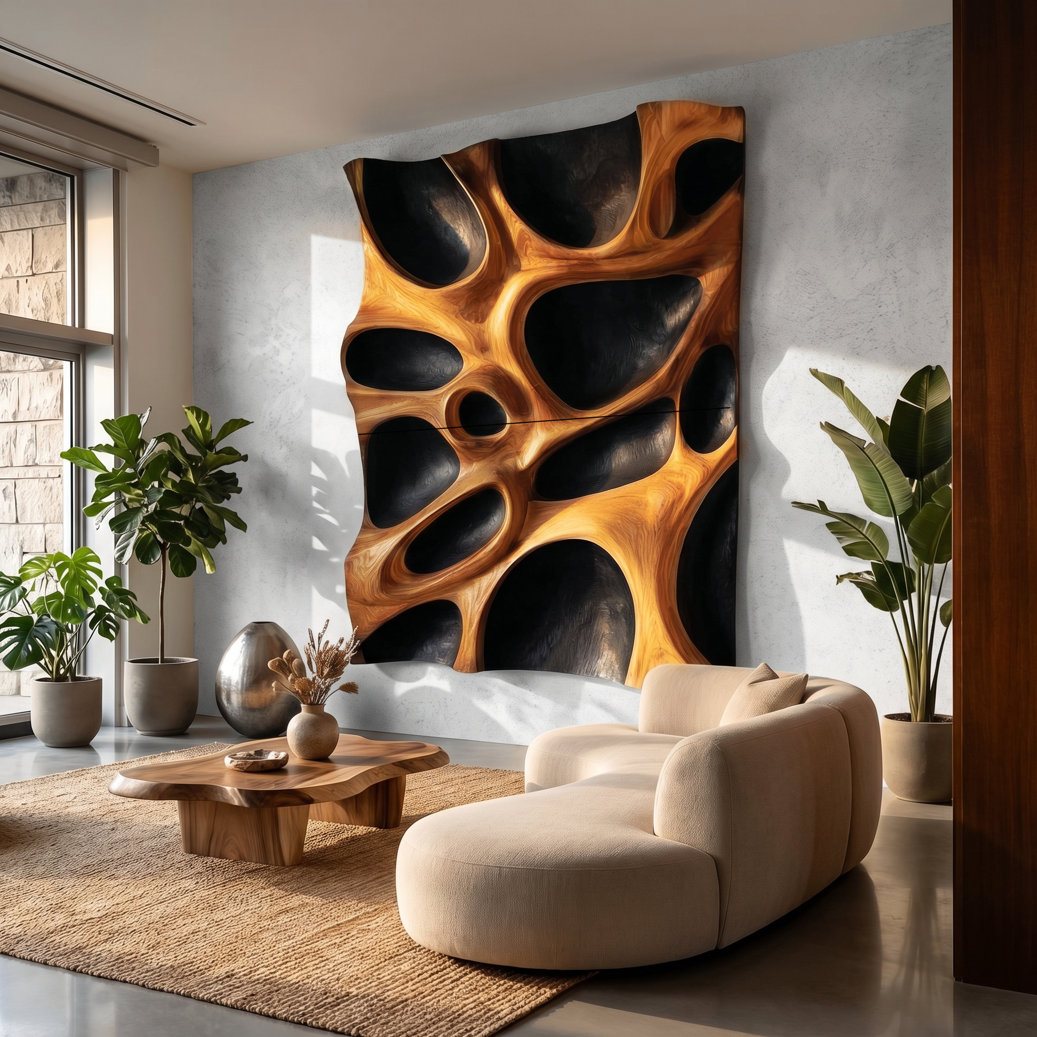 Organic Hollow Wood Wall Decor Panel For Living Room And Bedroom SINLHAWD065
