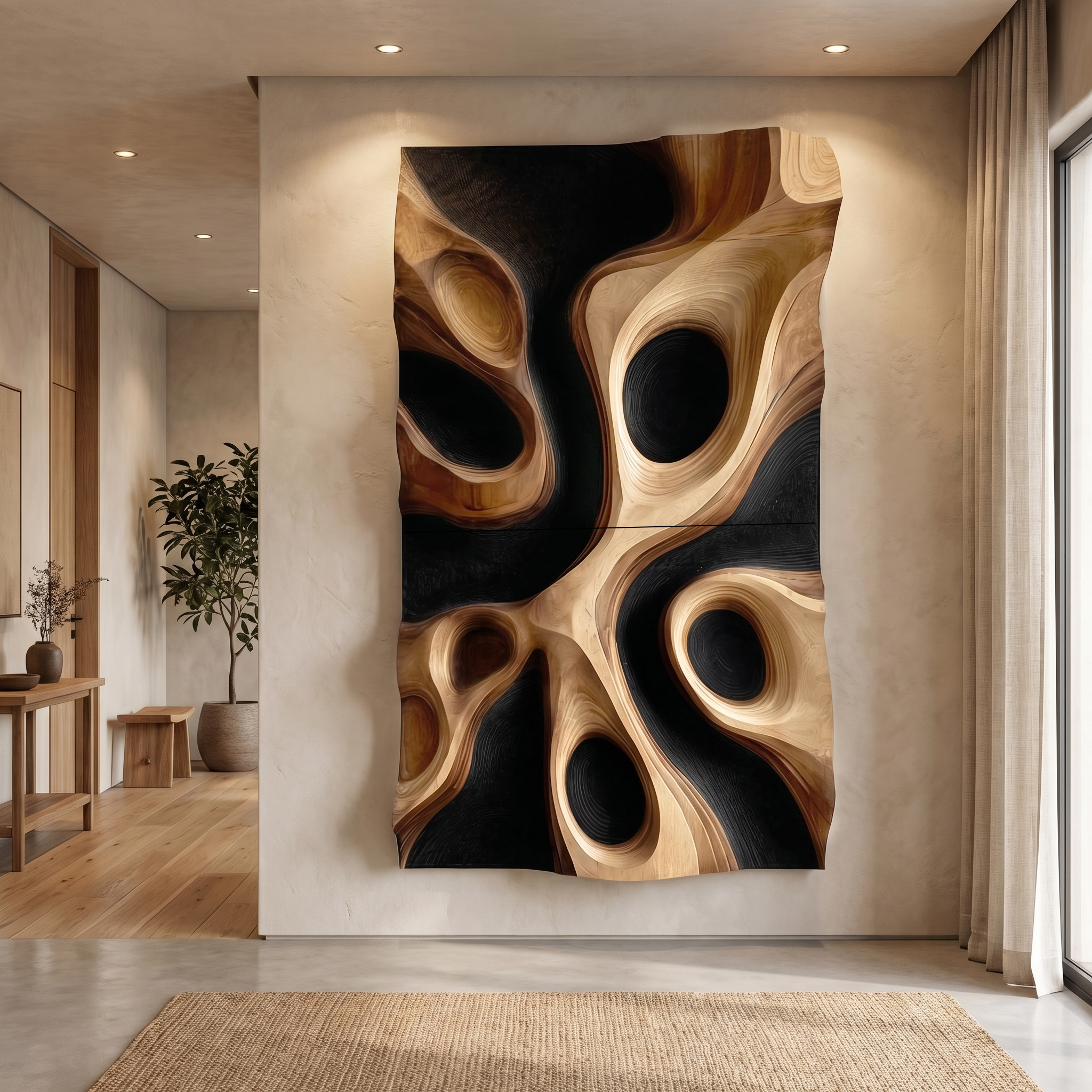 Abstract Organic Hollow Wood Wall Decor Panel For Living Room SINLHAWD067