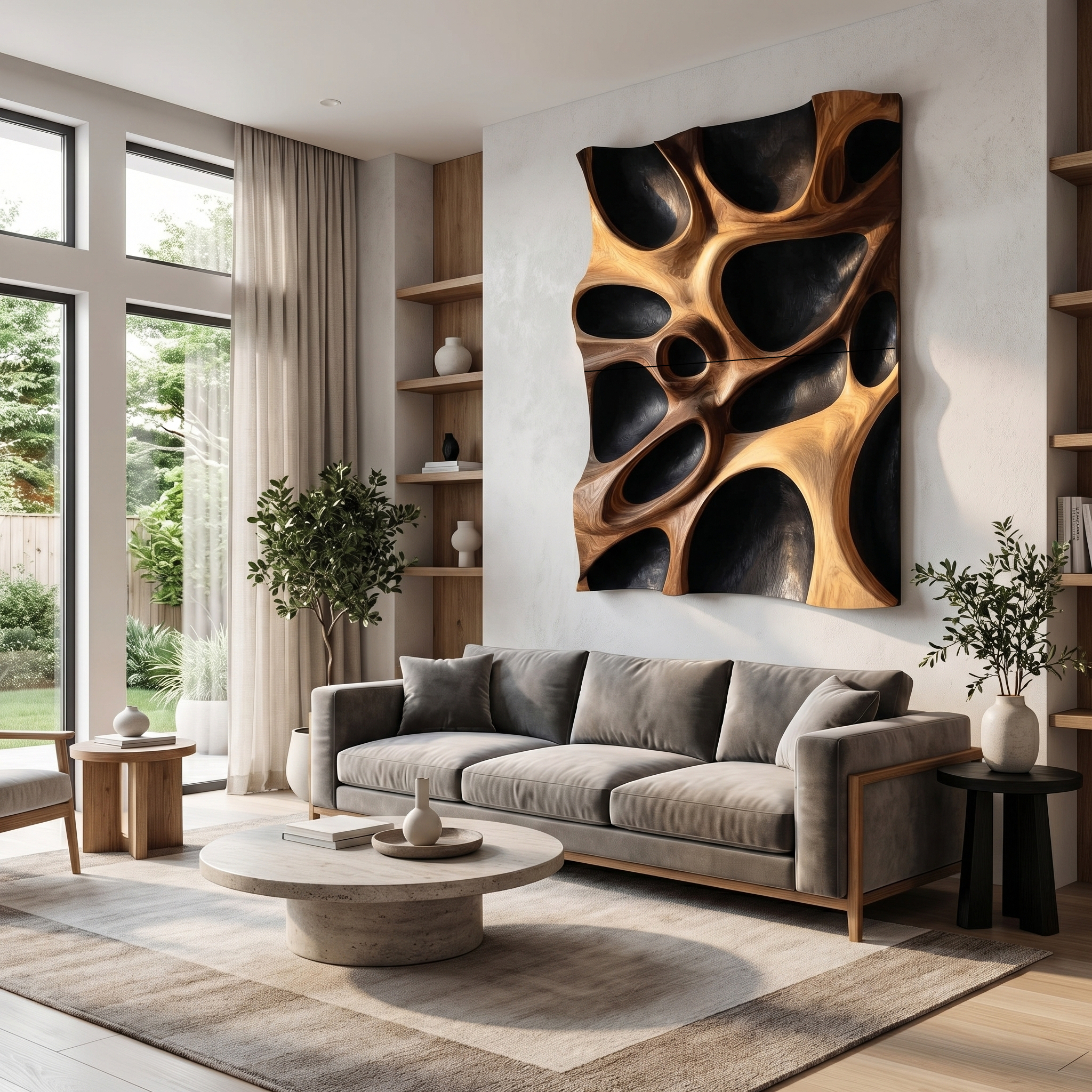 Organic Hollow Wood Wall Decor Panel For Living Room And Bedroom SINLHAWD065