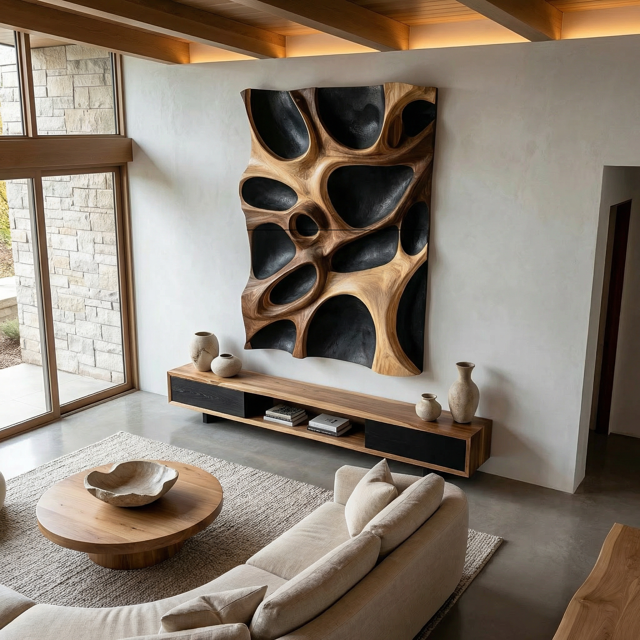 Organic Hollow Wood Wall Decor Panel For Living Room And Bedroom SINLHAWD065