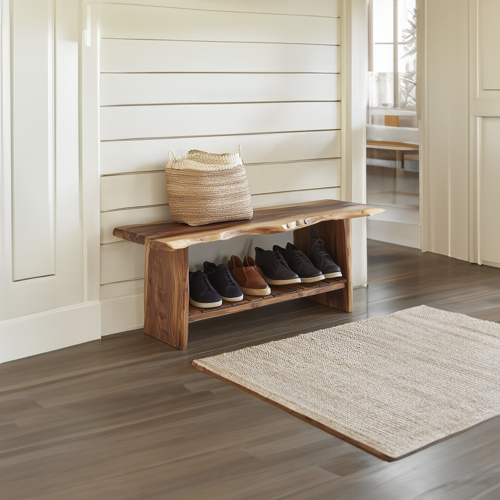 Solid Wood Entryway Bench Shoe Rack Bench SINLSB016