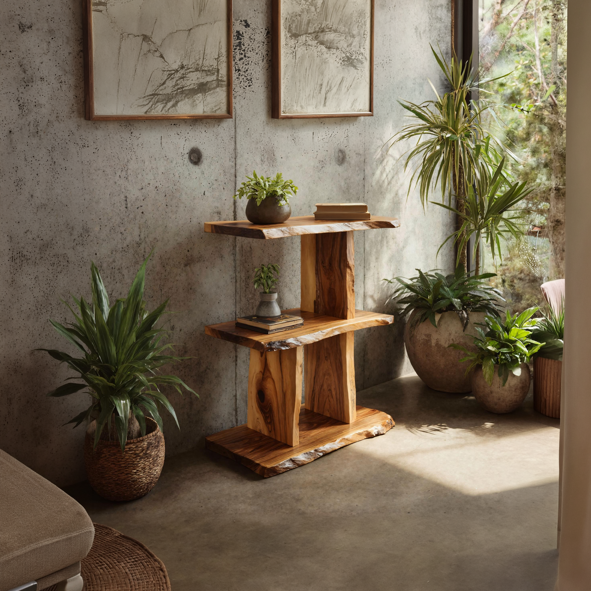 Handcrafted Wooden Live Edge Standing Shelf For Bedroom Storage Decor SILDTTNFGS005
