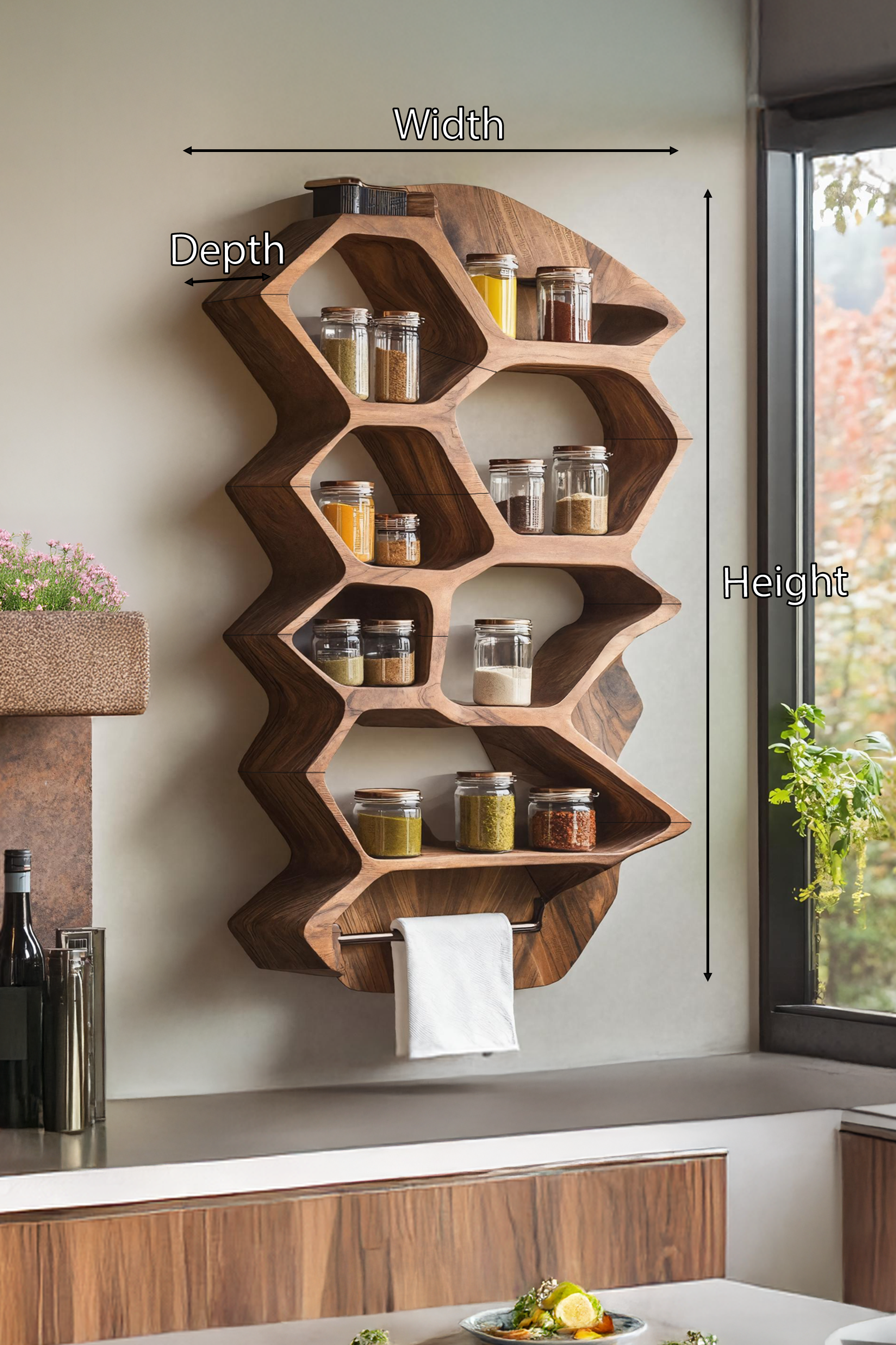 Rustic Wooden Spice Rack Shelf For Entryway Or Kitchen SILDTTRSRS017