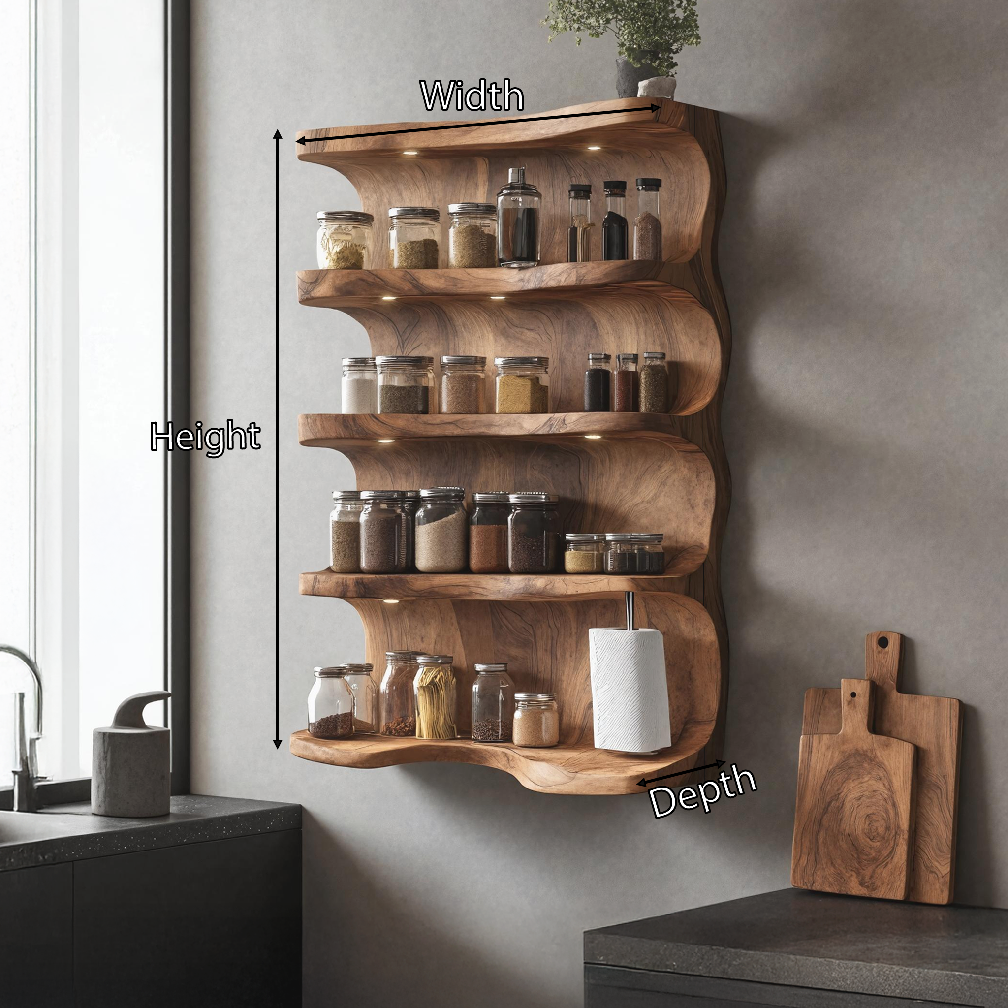 Rustic Wooden Spice Rack For Kitchen Countertop Decor SILDTTRSRS001
