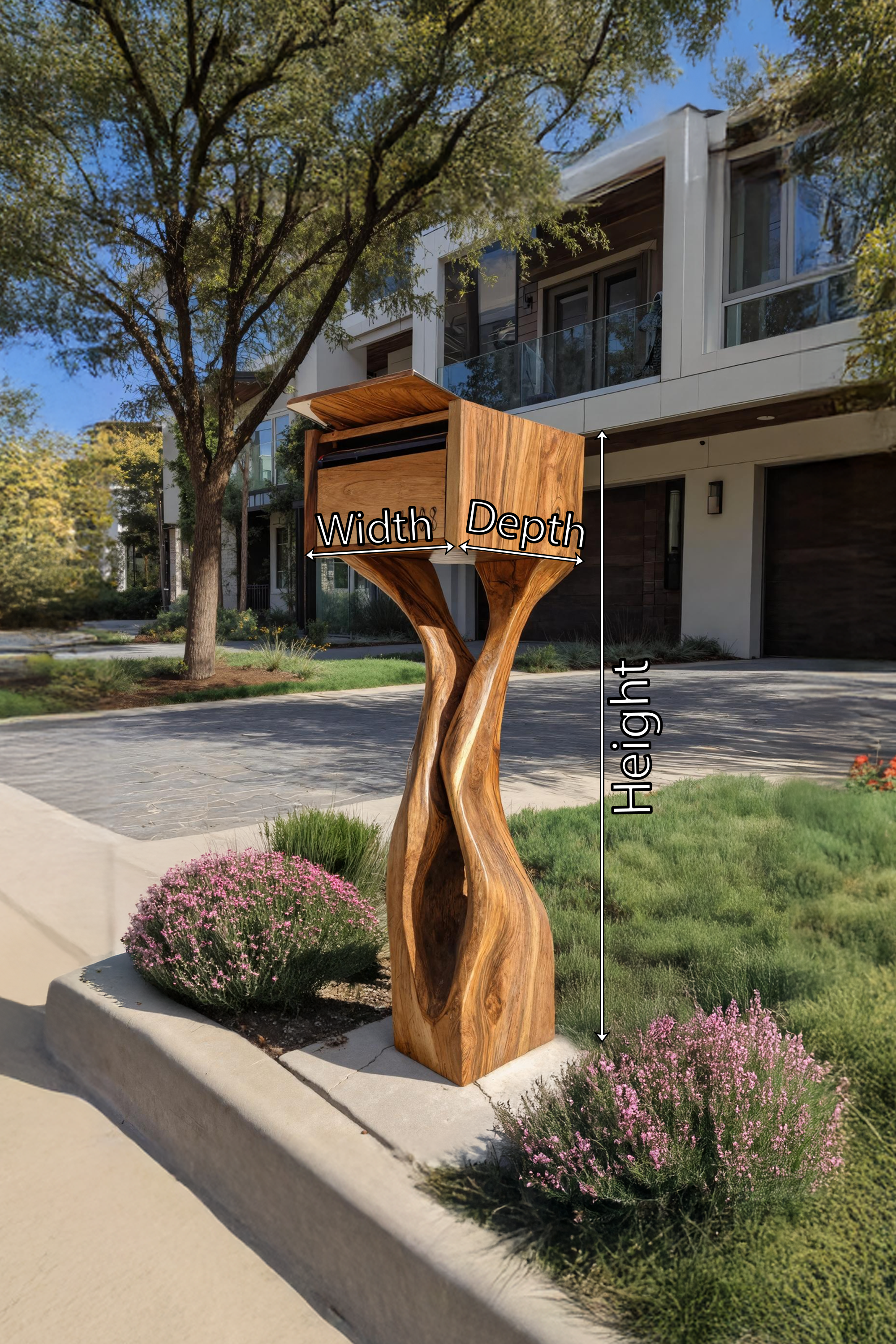 Mid Century Wooden Sculpture Mailbox For Outdoor Furniture Accent SILDTTRMB005