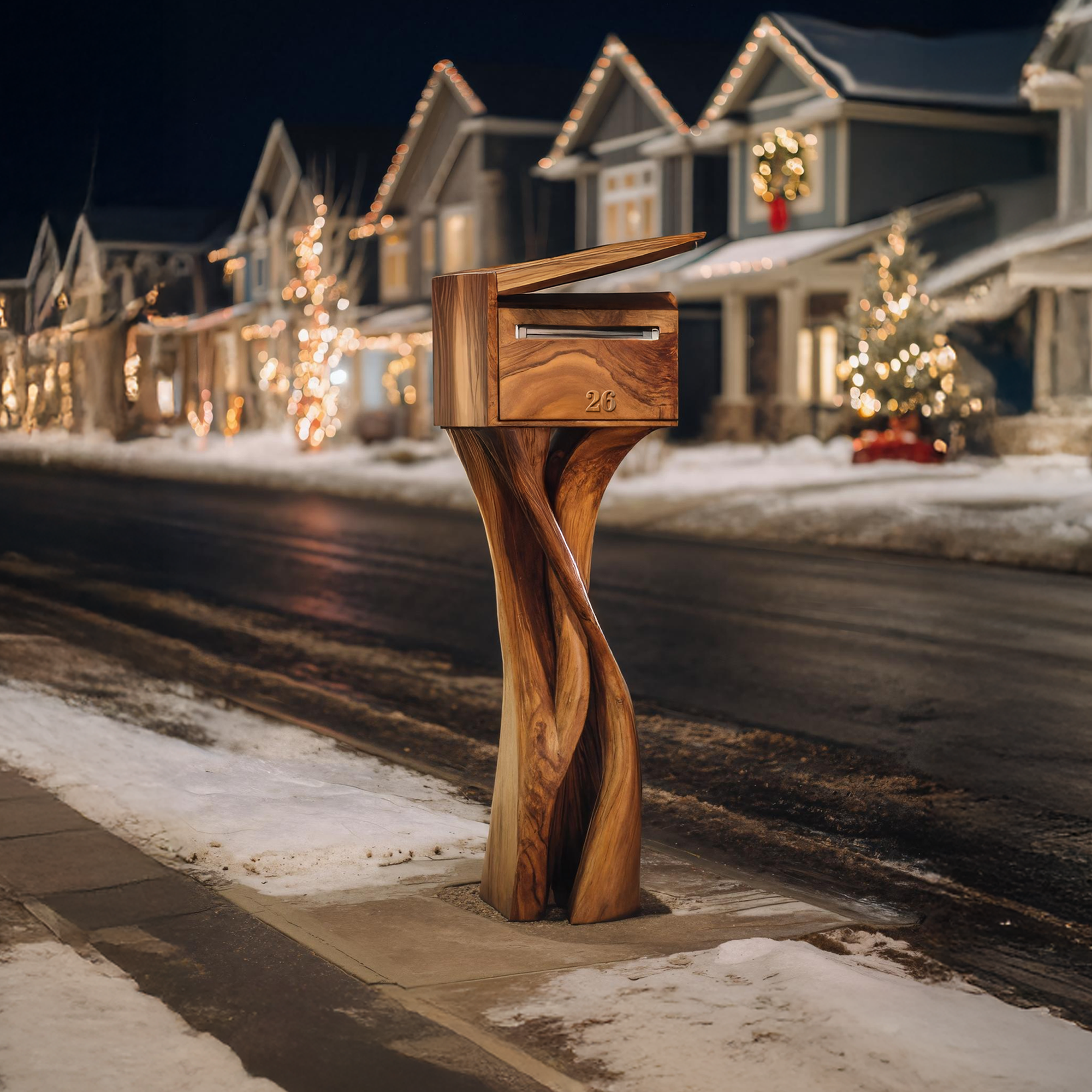 Handcrafted Solid Wood Sculpture Mailbox For Outdoor Furniture Decor SILDTTRMB007