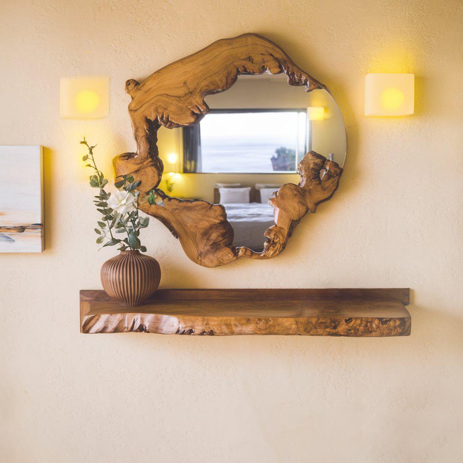 Unique Solid Wood Wall Mirror With Natural Edge For Bathroom And Living Room Decor SITHMI006