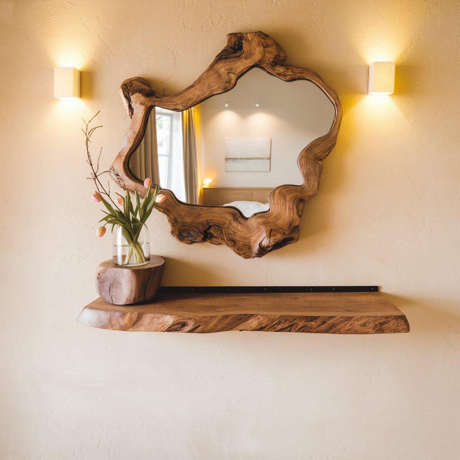 Unique Solid Wood Wall Mirror With Natural Edge For Bathroom And Living Room Decor SITHMI006
