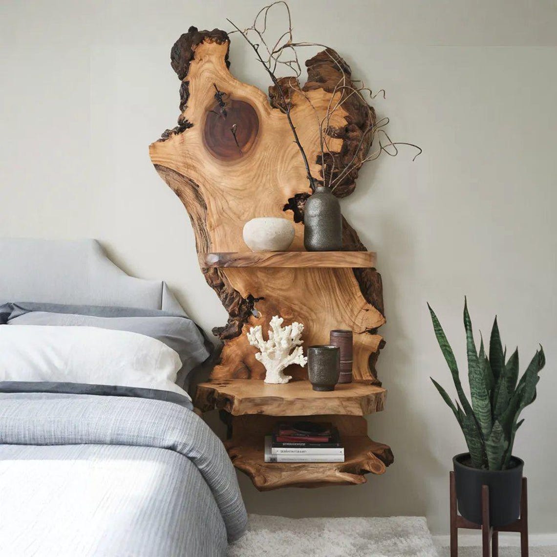 Rustic Live Edge Wood Shelf For Bedroom Decoration And Wooden Bookshelf Display SITHFL002