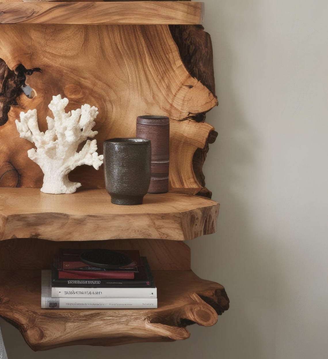 Rustic Live Edge Wood Shelf For Bedroom Decoration And Wooden Bookshelf Display SITHFL002
