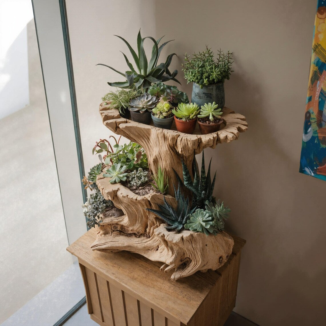 Natural Wooden Multi Tier Plant Stand For Indoor And Outdoor Home Decor SITHPT004