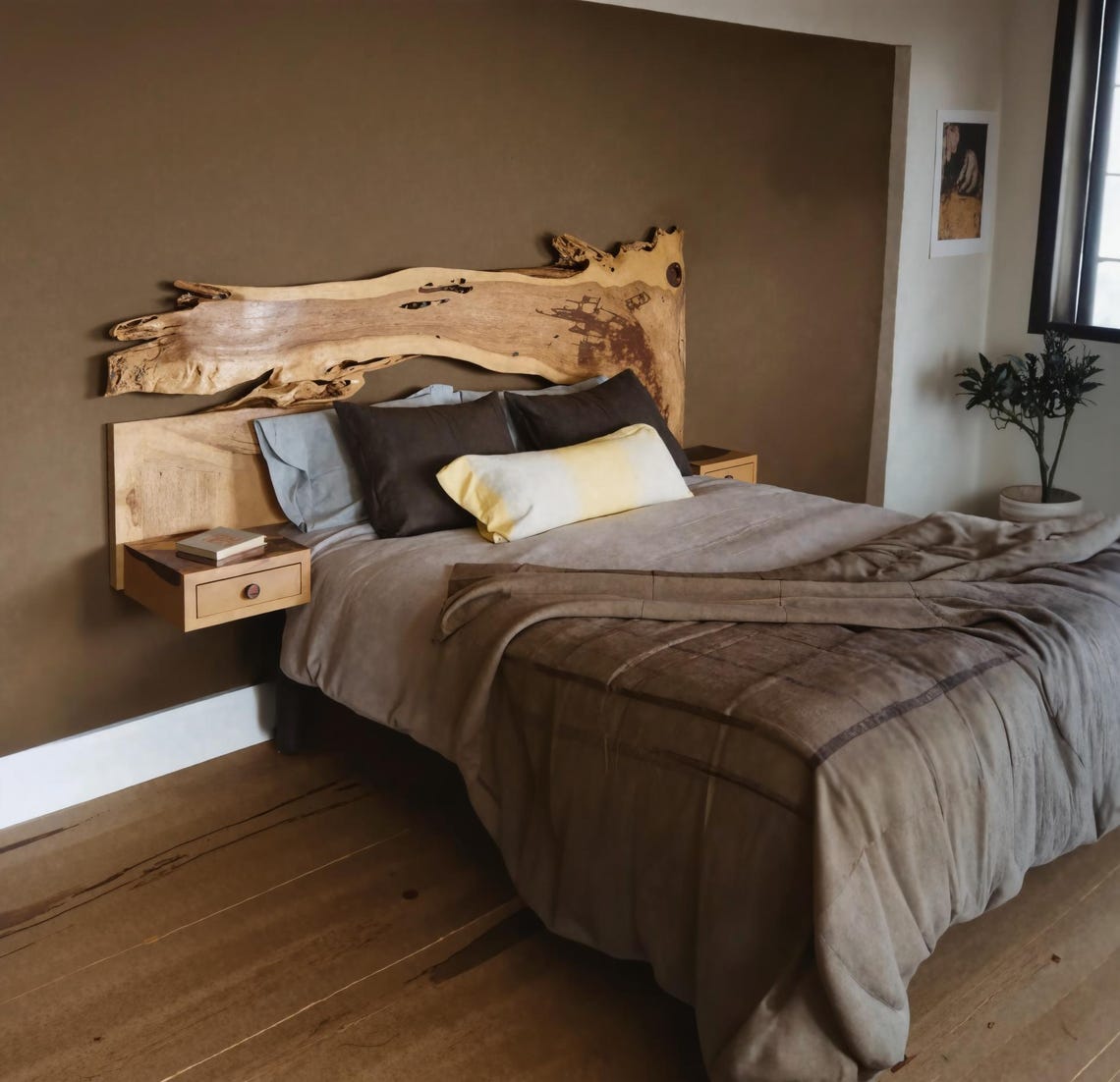 Unique Live Edge Headboard With Shelf For Bedroom SITHHB006