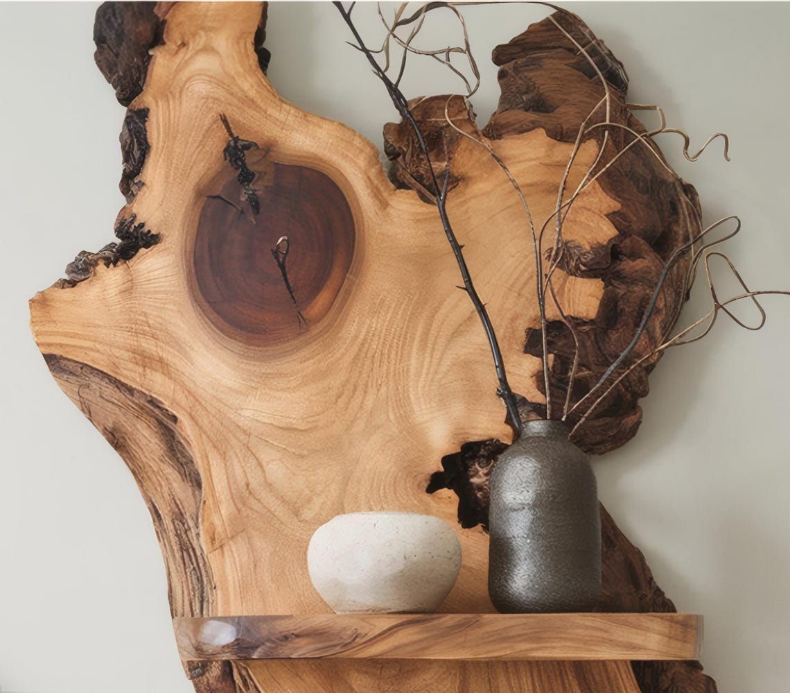Rustic Live Edge Wood Shelf For Bedroom Decoration And Wooden Bookshelf Display SITHFL002
