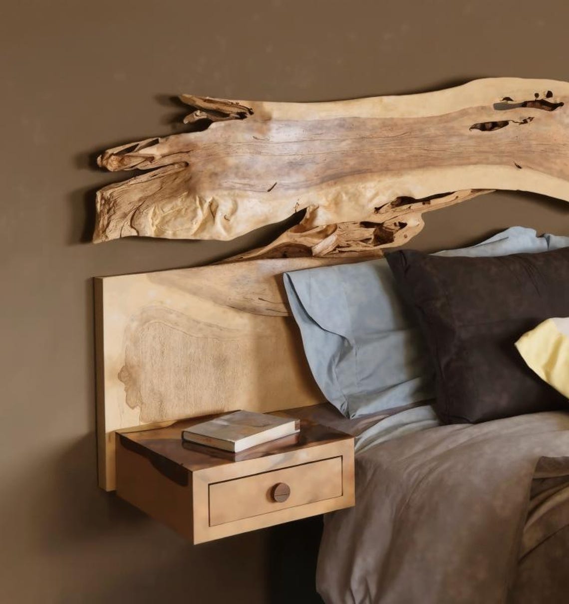 Unique Live Edge Headboard With Shelf For Bedroom SITHHB006
